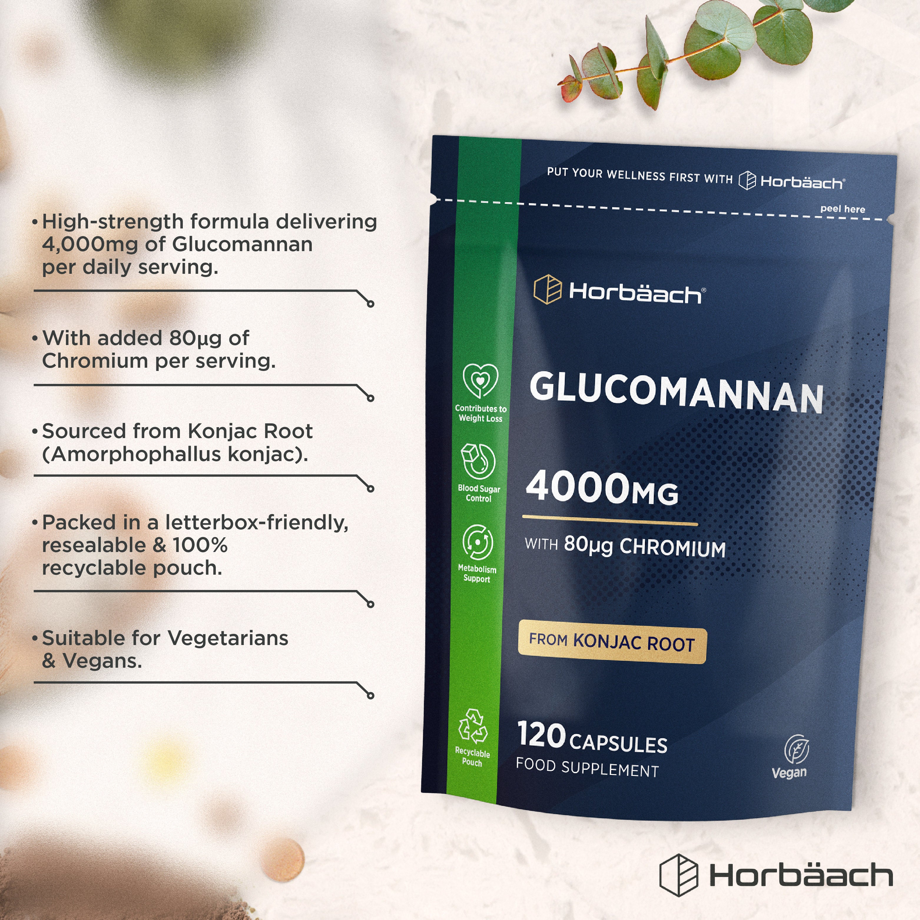 Glucomannan Capsules 4000mg | 120 Count | By Horbaach