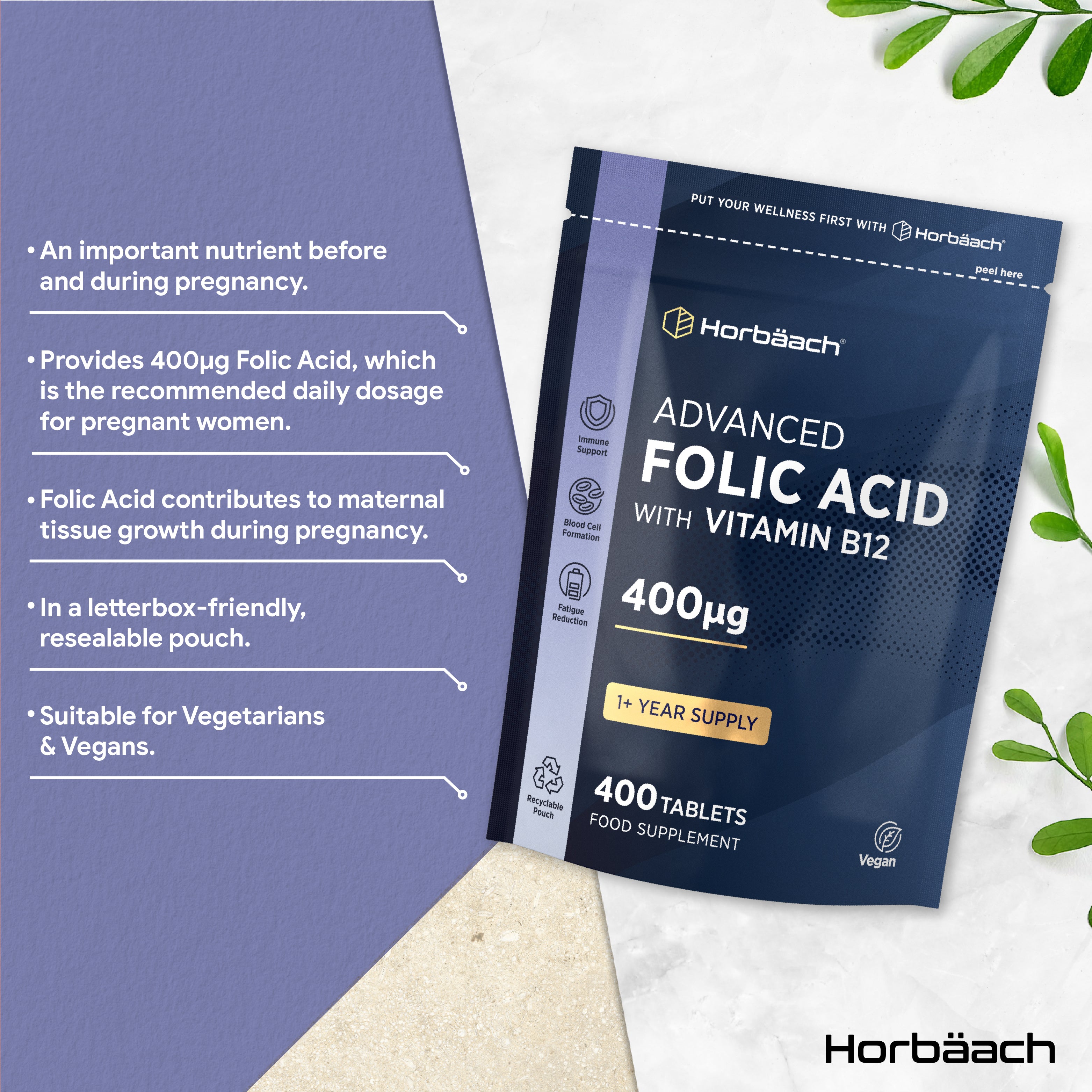 Folic Acid 400 ug with Vitamin B12 | 400 Tablets