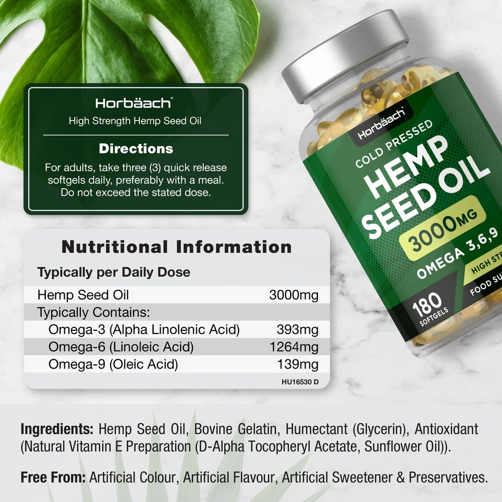 Hemp Seed Oil 3000 mg | 180 Softgels