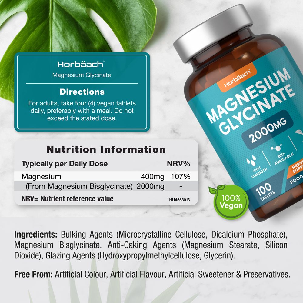 Magnesium Glycinate 2000 mg | 100 Tablets