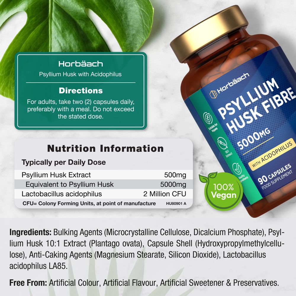 Psyllium Husk with Biotics 5000 mg | 90 Capsules