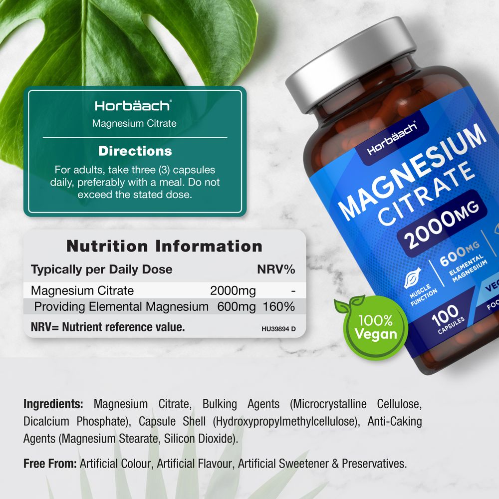 Magnesium Citrate 2000 mg | 100 Capsules