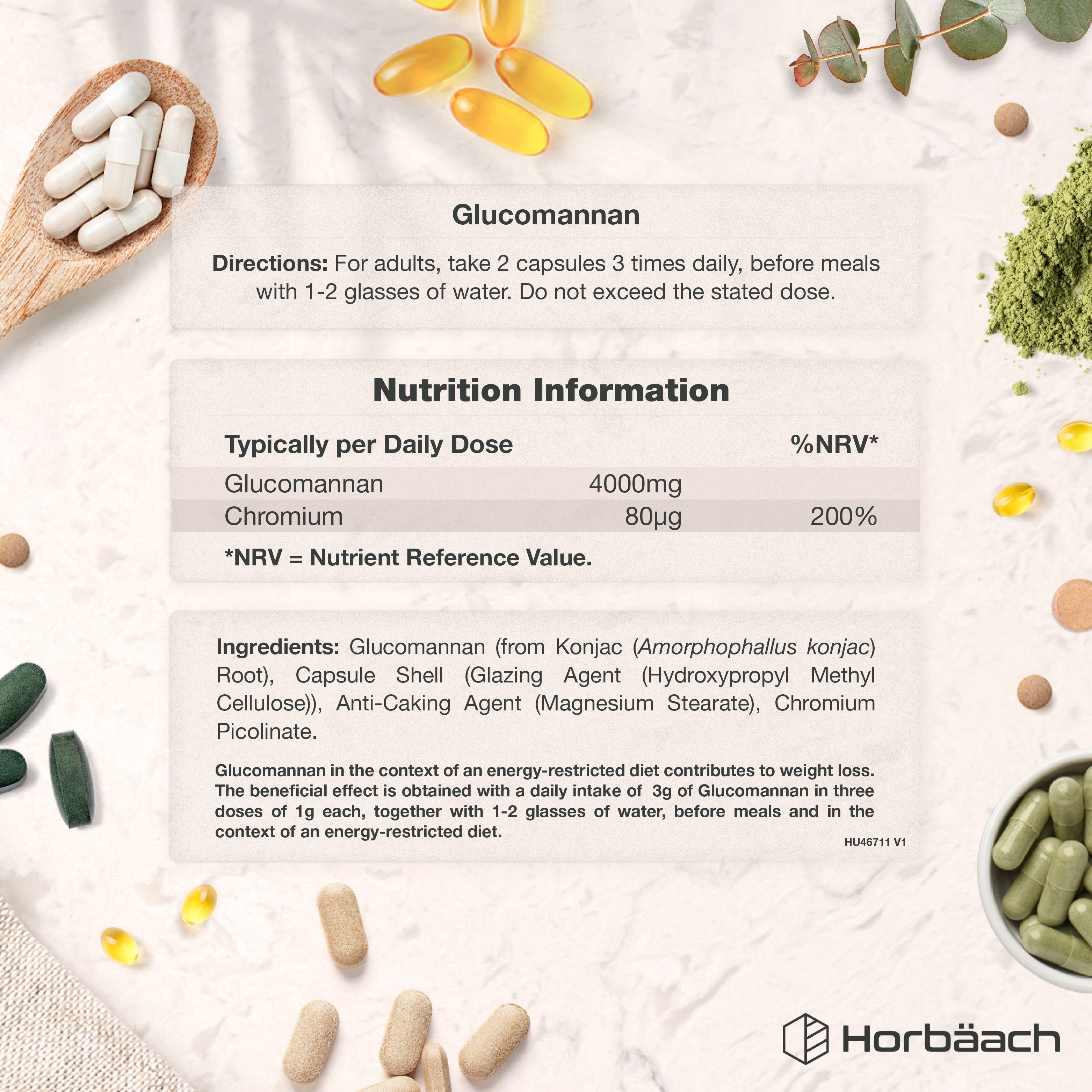Glucomannan Capsules 4000mg | 120 Count | By Horbaach