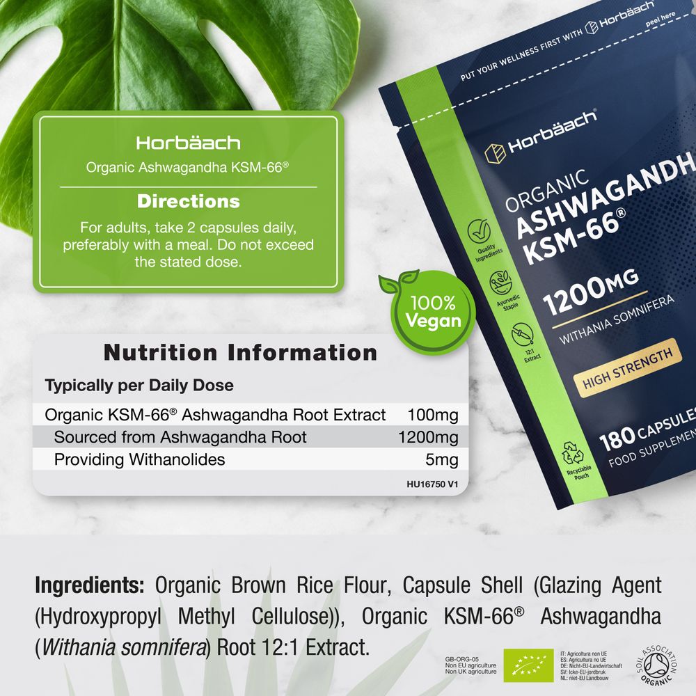 Ashwagandha KSM-66 1200 mg | Organic | 120 Capsules