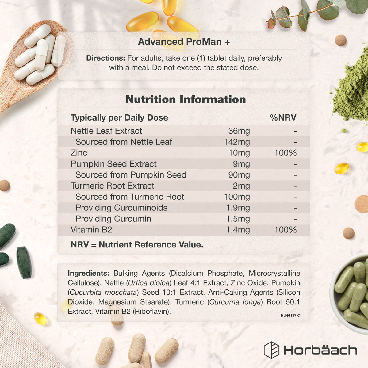 Supplement Facts panel displaying nutritional information for Advanced ProMan Plus supplement.
