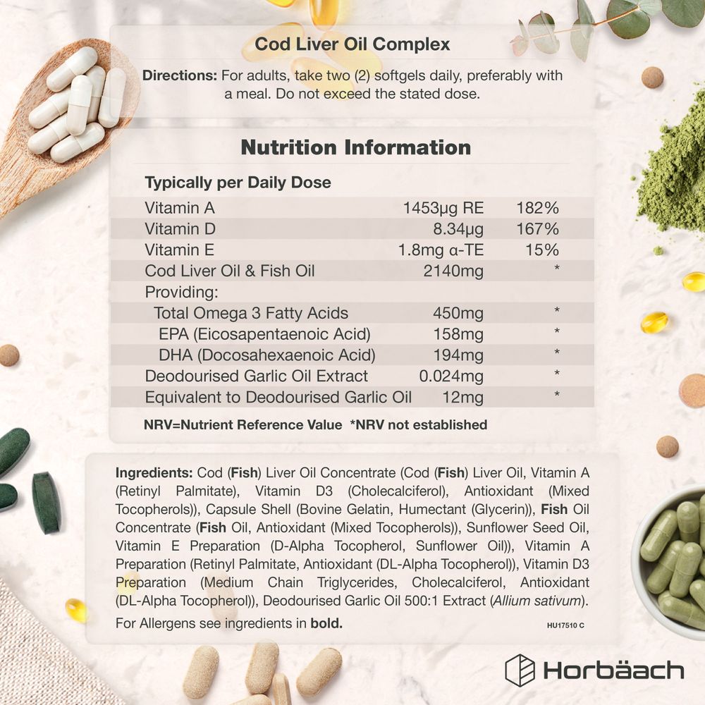 Cod Liver Oil Complex with Garlic 2152 mg | 180 Softgels