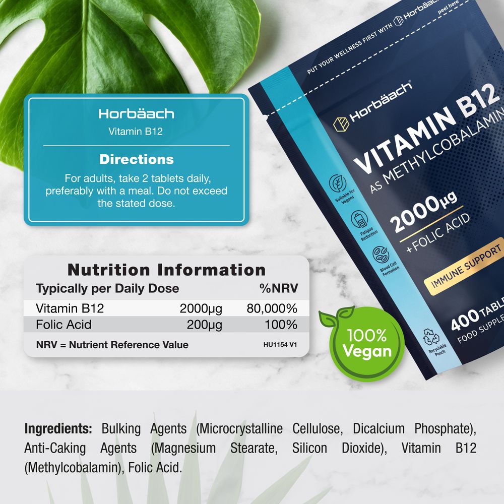 Vitamin B12 2000 mcg with Folic Acid | 400 Tablets