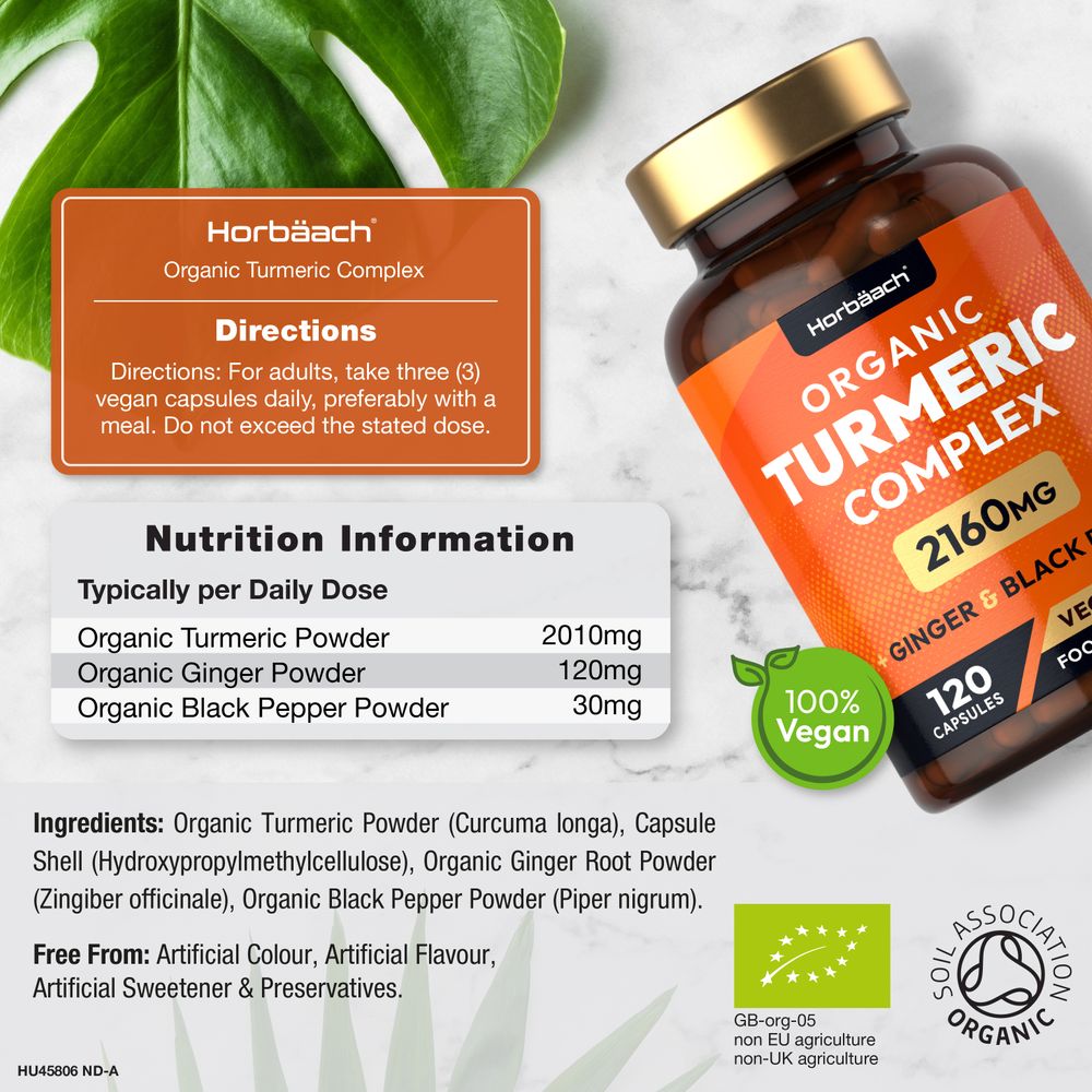 Turmeric Complex with Ginger, Black Pepper 2160 mg | Organic | 120 Capsules