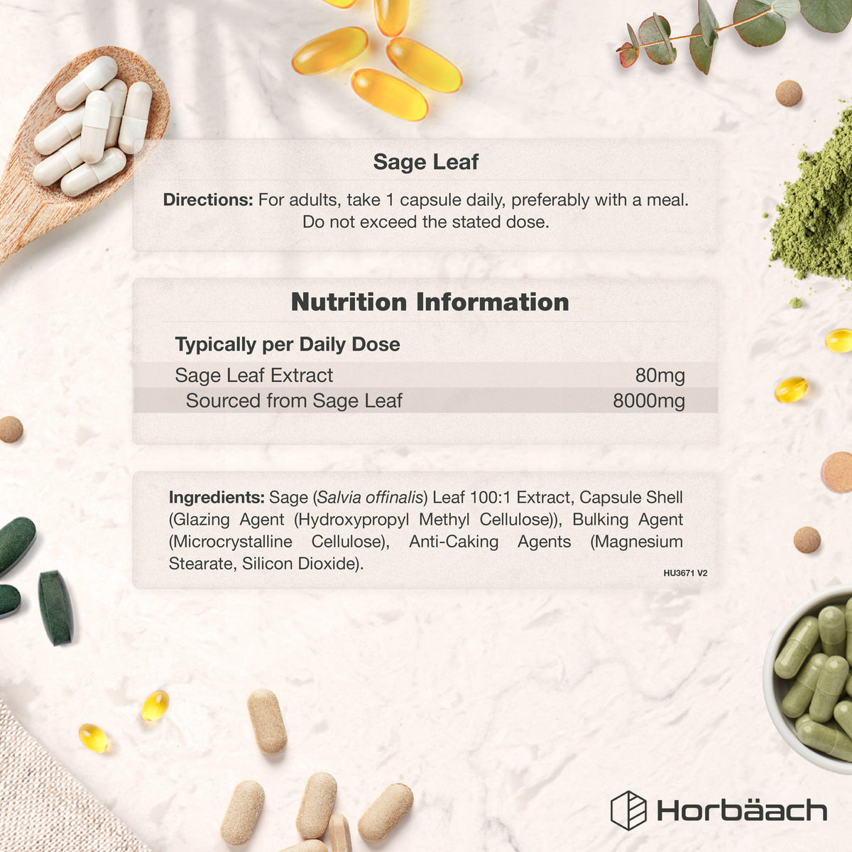 Supplement Facts panel for Herb Union Sage Leaf 8000mg, 120 Tablets.