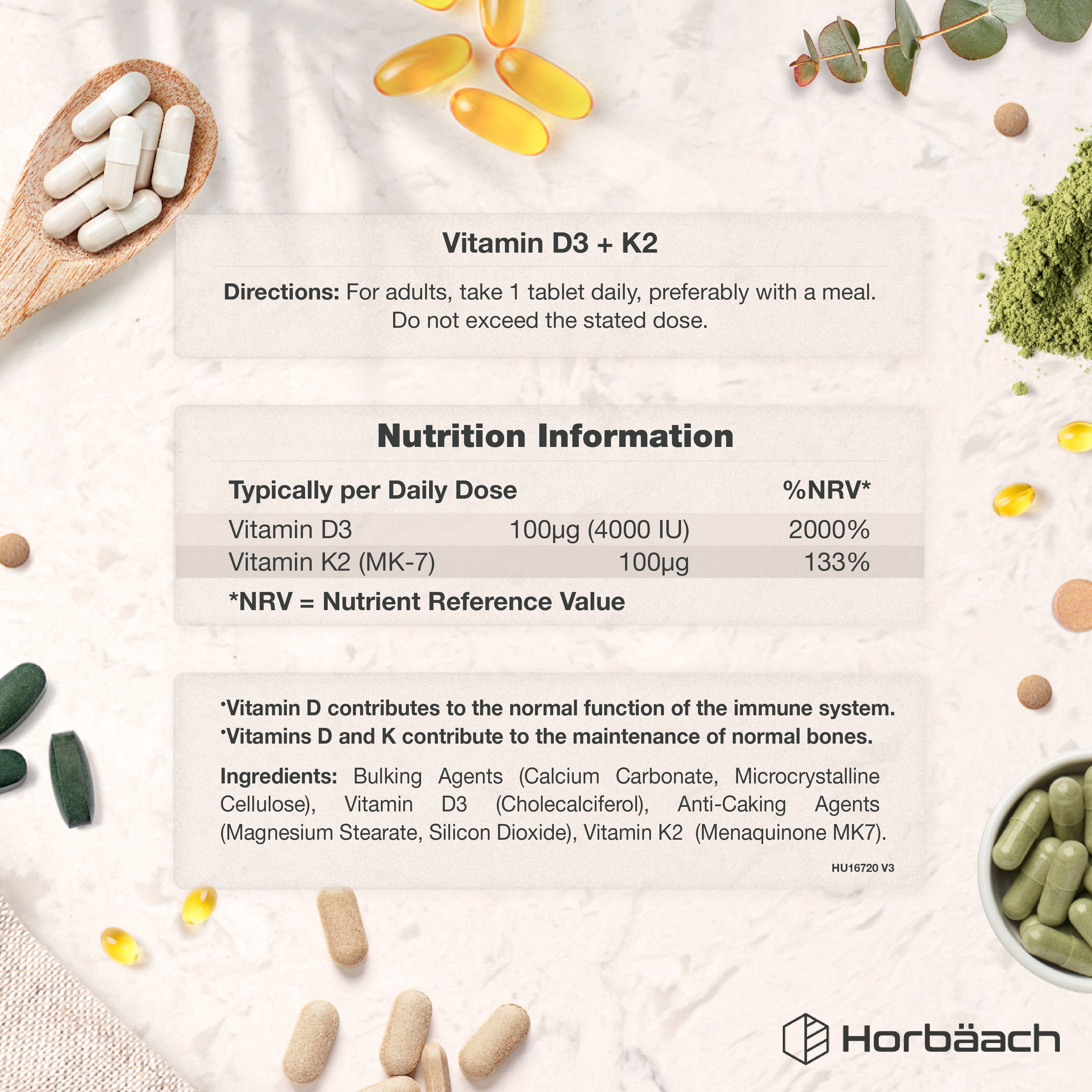 Vitamin D3 4000 IU & K2 MK7 100 µg | 365 Tablets