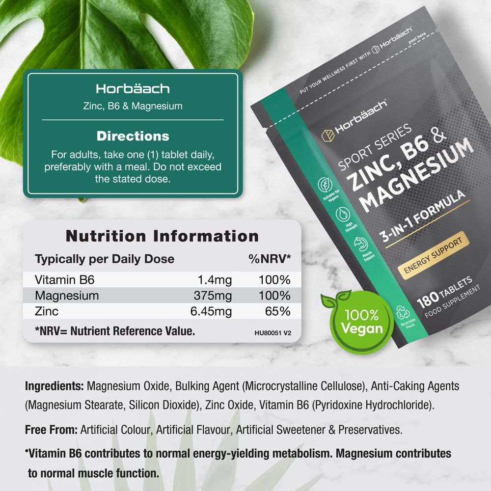 Zinc, Magnesium and Vitamin B6 | 180 Tablets