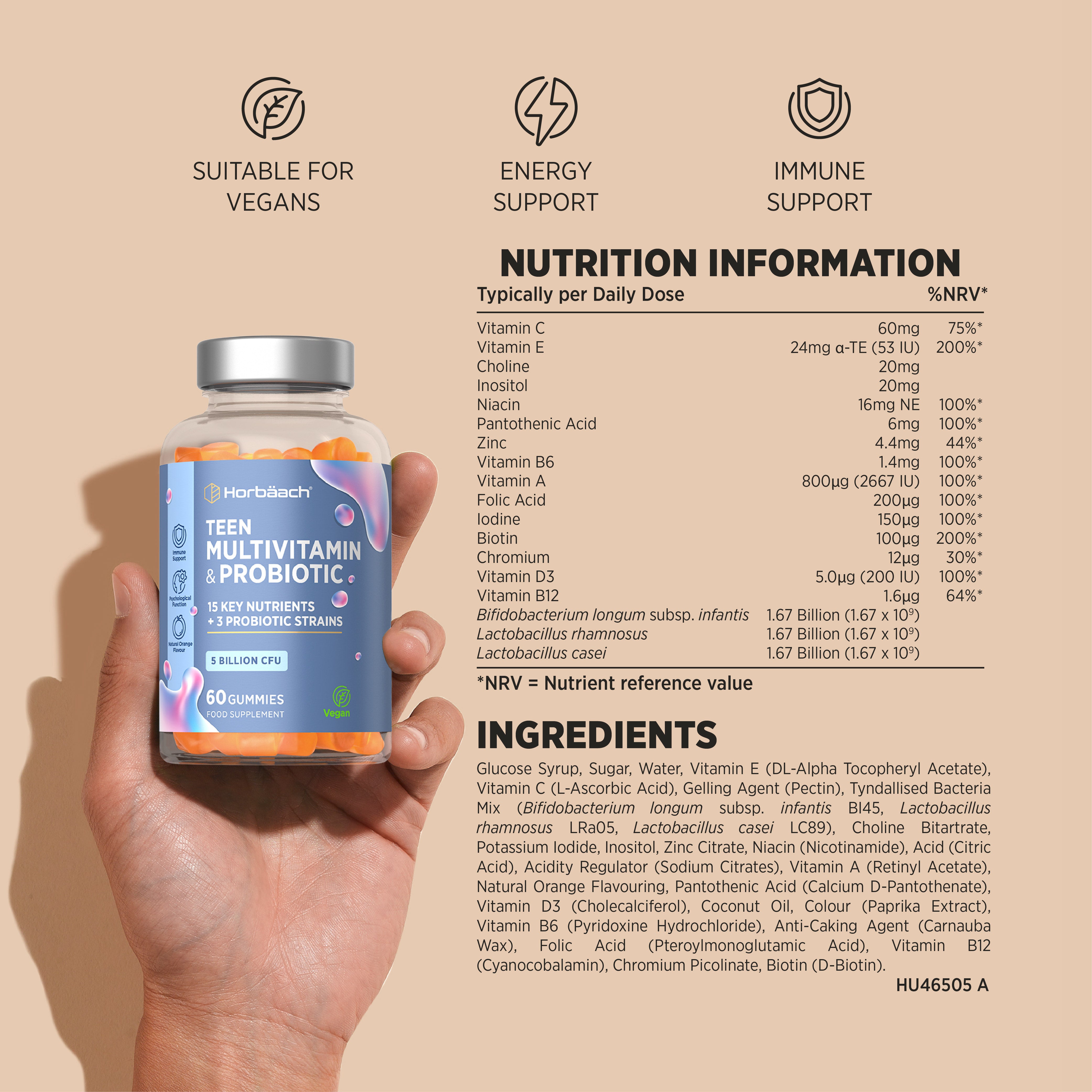 Multivitamins and Probiotic for Teens | 60 Gummies