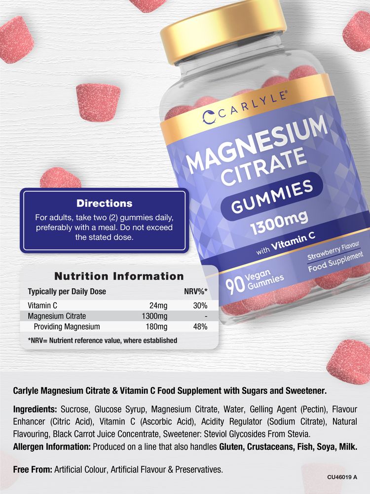 Magnesium Citrate with Vitamin C 1300 mg | 90 Gummies 