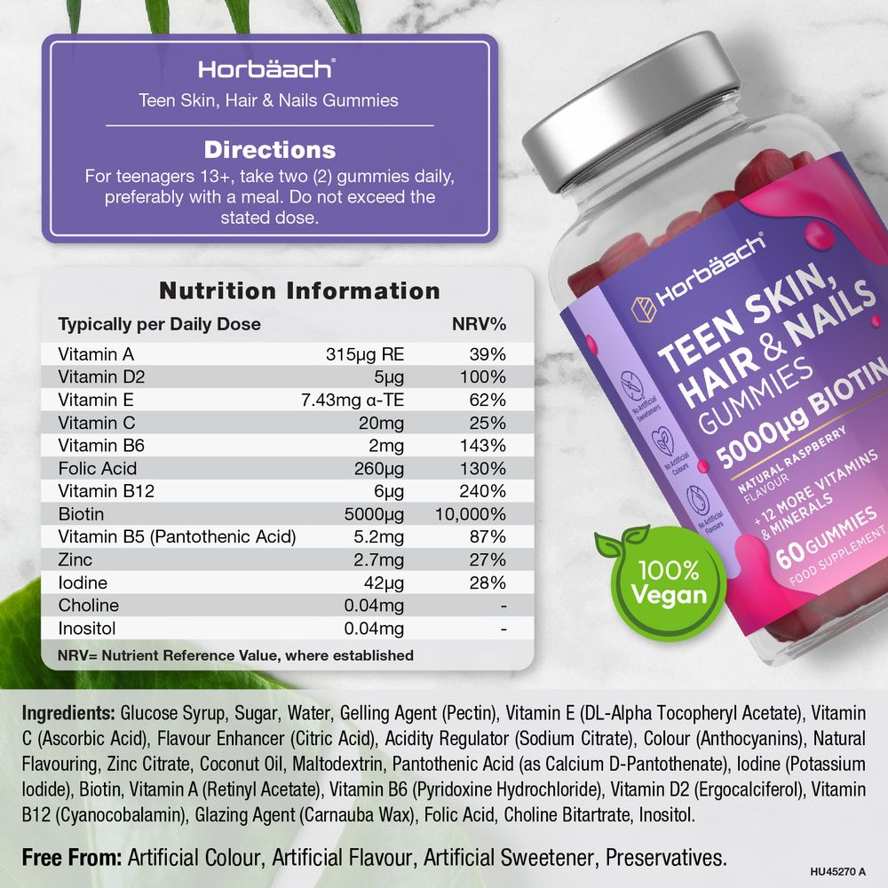 Skin Hair and Nail Vitamins | 60 Gummies