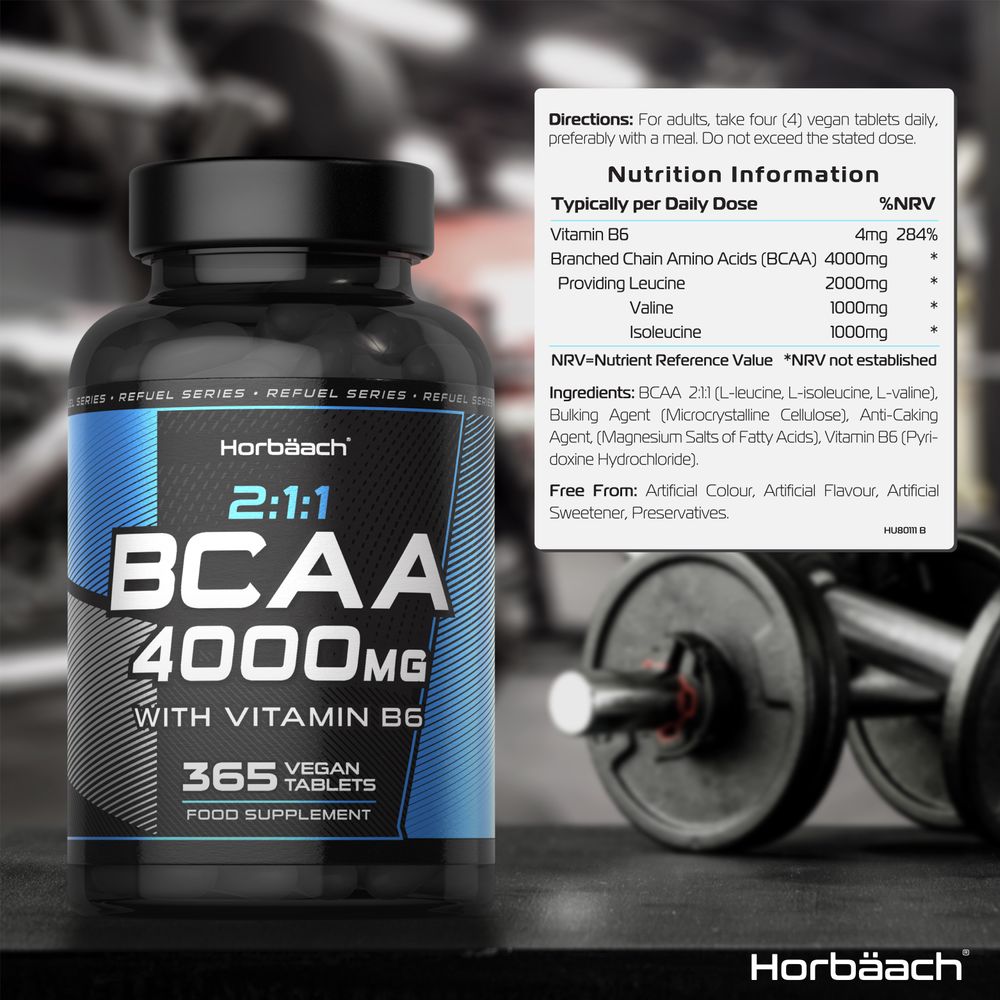 BCAA 4000 mg with Vitamin B6 | 365 Tablets
