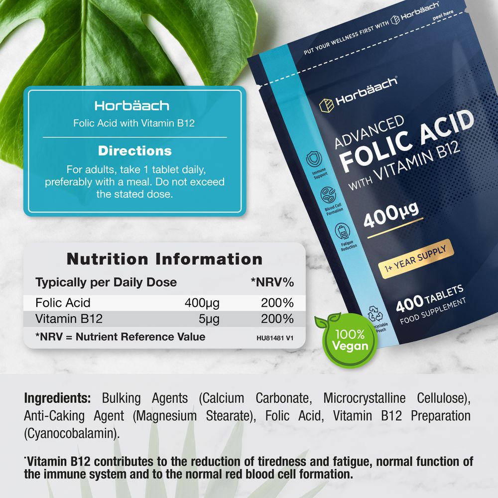 Folic Acid 400 ug with Vitamin B12 | 400 Tablets