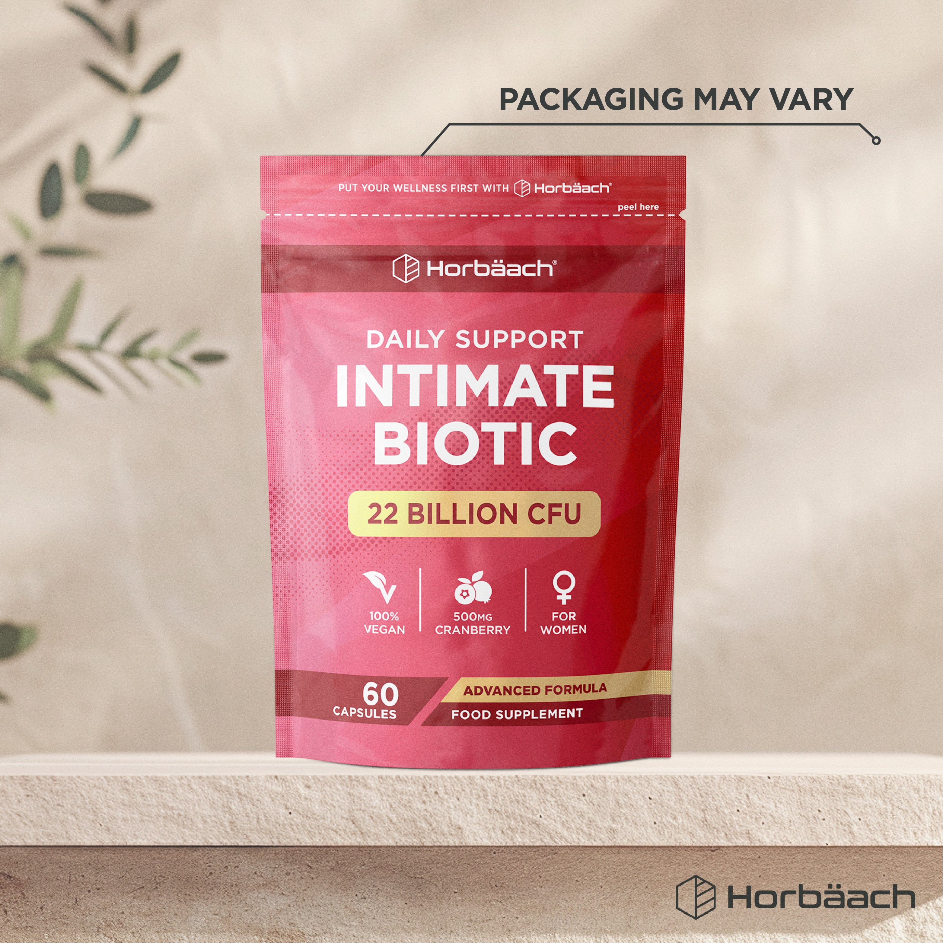 Daily Support Intimate Biotic with 22 Billion CFU and 500mg Cranberry, 60 Capsules, Advanced Formula Food Supplement.