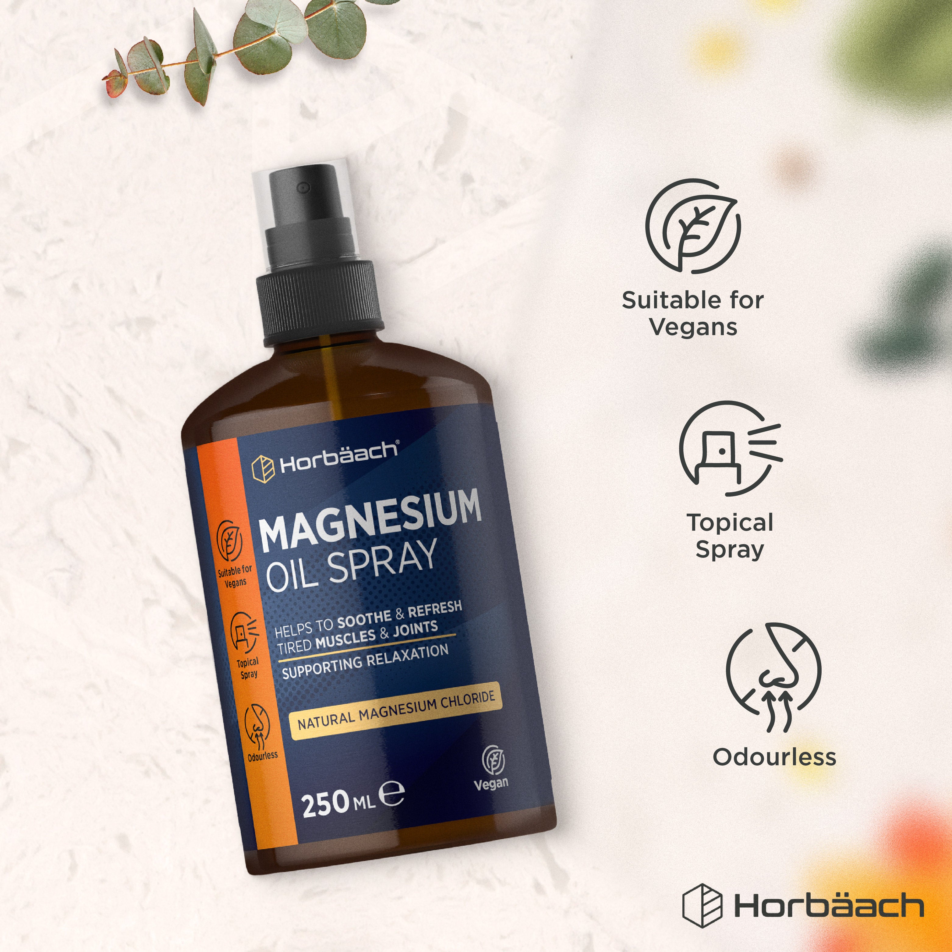 Horbäach Magnesium Oil Spray 250ml bottle for topical application.