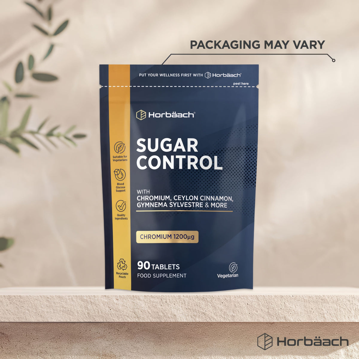 Sugar Control Food Supplement with Chromium, Ceylon Cinnamon, Gymnema Sylvestre, 90 Tablets. Vegetarian-friendly.