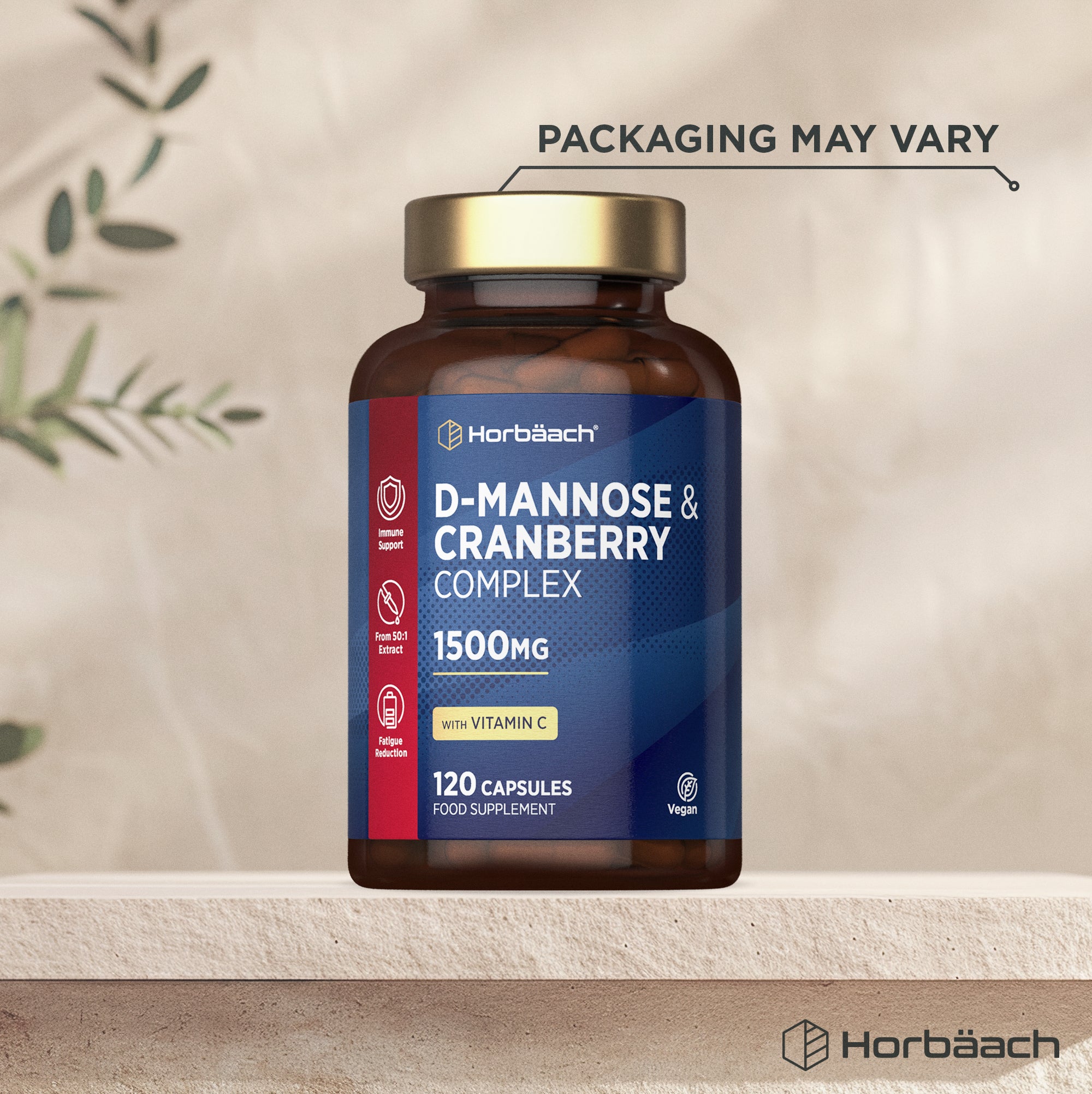 D-Mannose & Cranberry Complex 1500MG with Vitamin C, 120 Capsules Food Supplement bottle image.