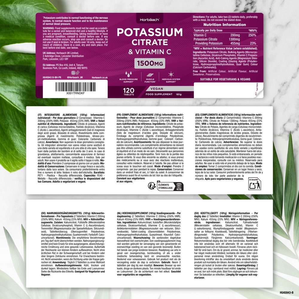 Potassium Citrate 1500 mg with Vitamin C | 120 Tablets