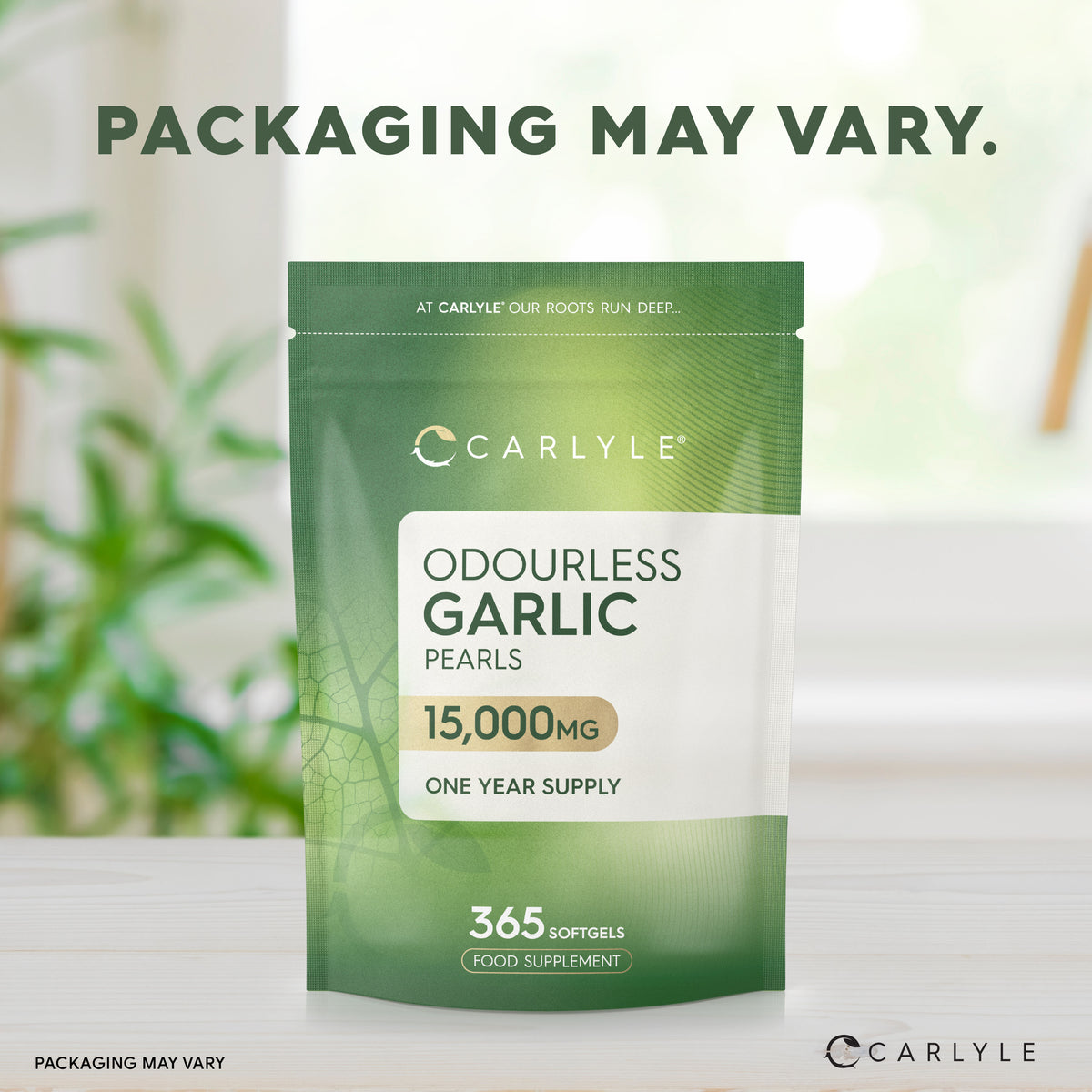 Carlyle Odourless Garlic Pearls 15,000 MG, 365 Softgels are a food supplement for a year's supply.