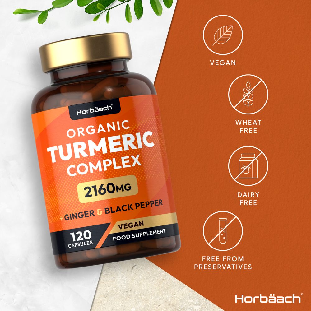 Turmeric Complex with Ginger, Black Pepper 2160 mg | Organic | 120 Capsules