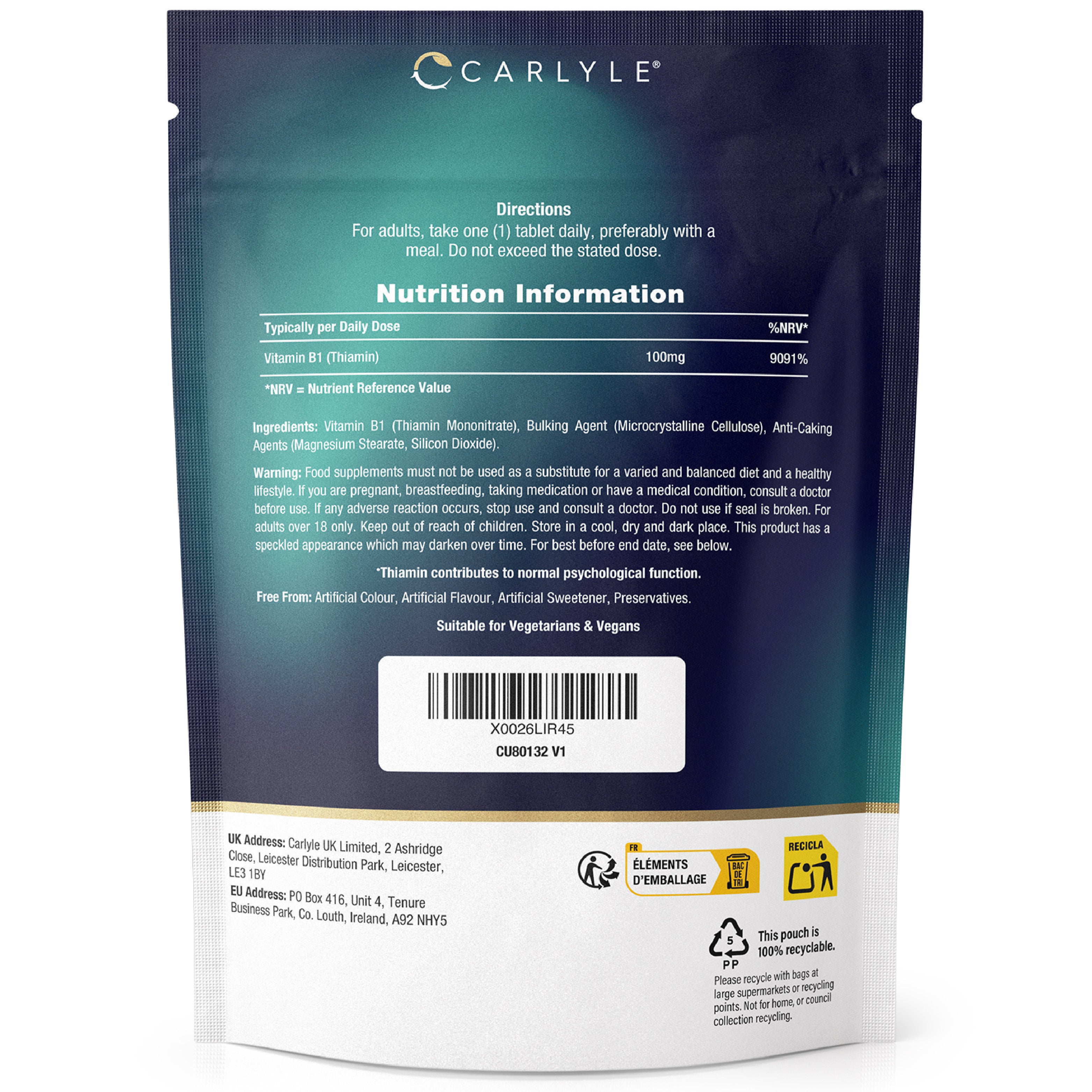 Vitamin B1 Thiamin 100 mg | 100 Tablets