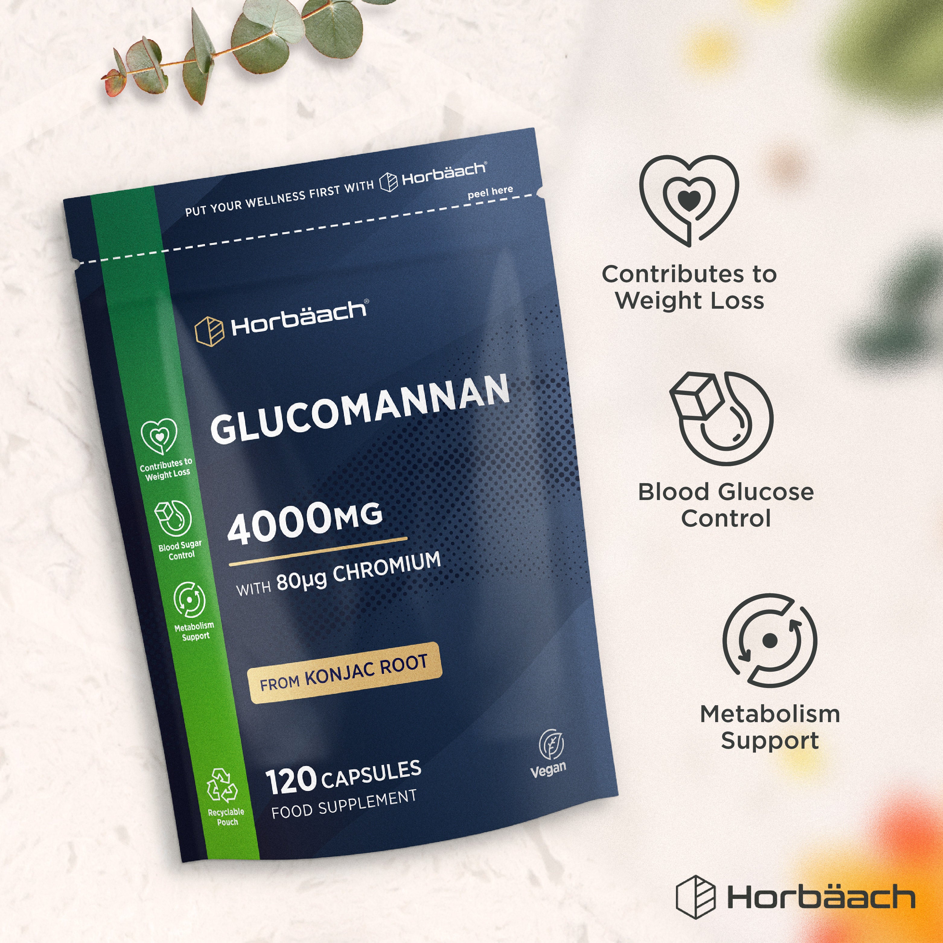 Glucomannan Capsules 4000mg | 120 Count | By Horbaach