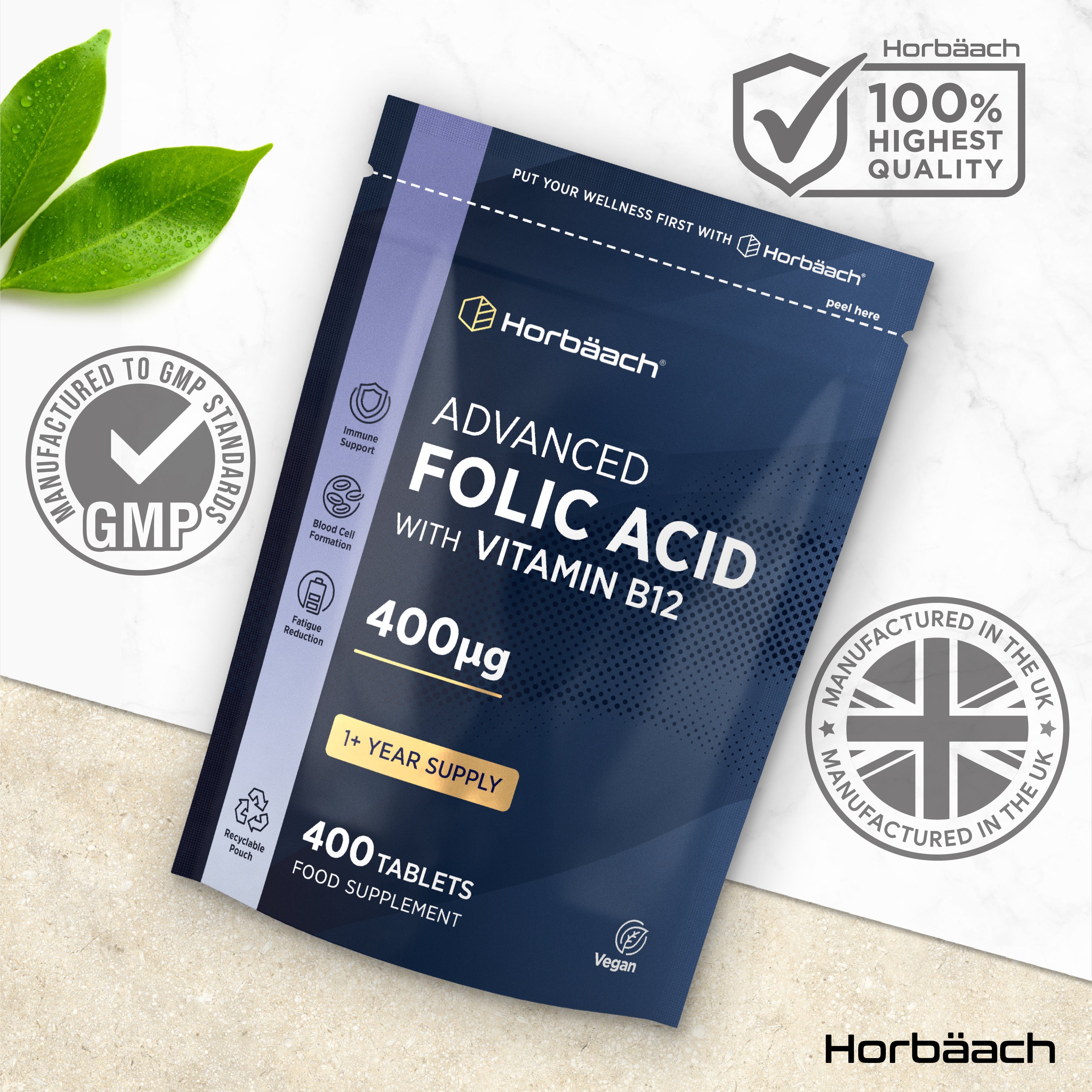Folic Acid 400 ug with Vitamin B12 | 400 Tablets