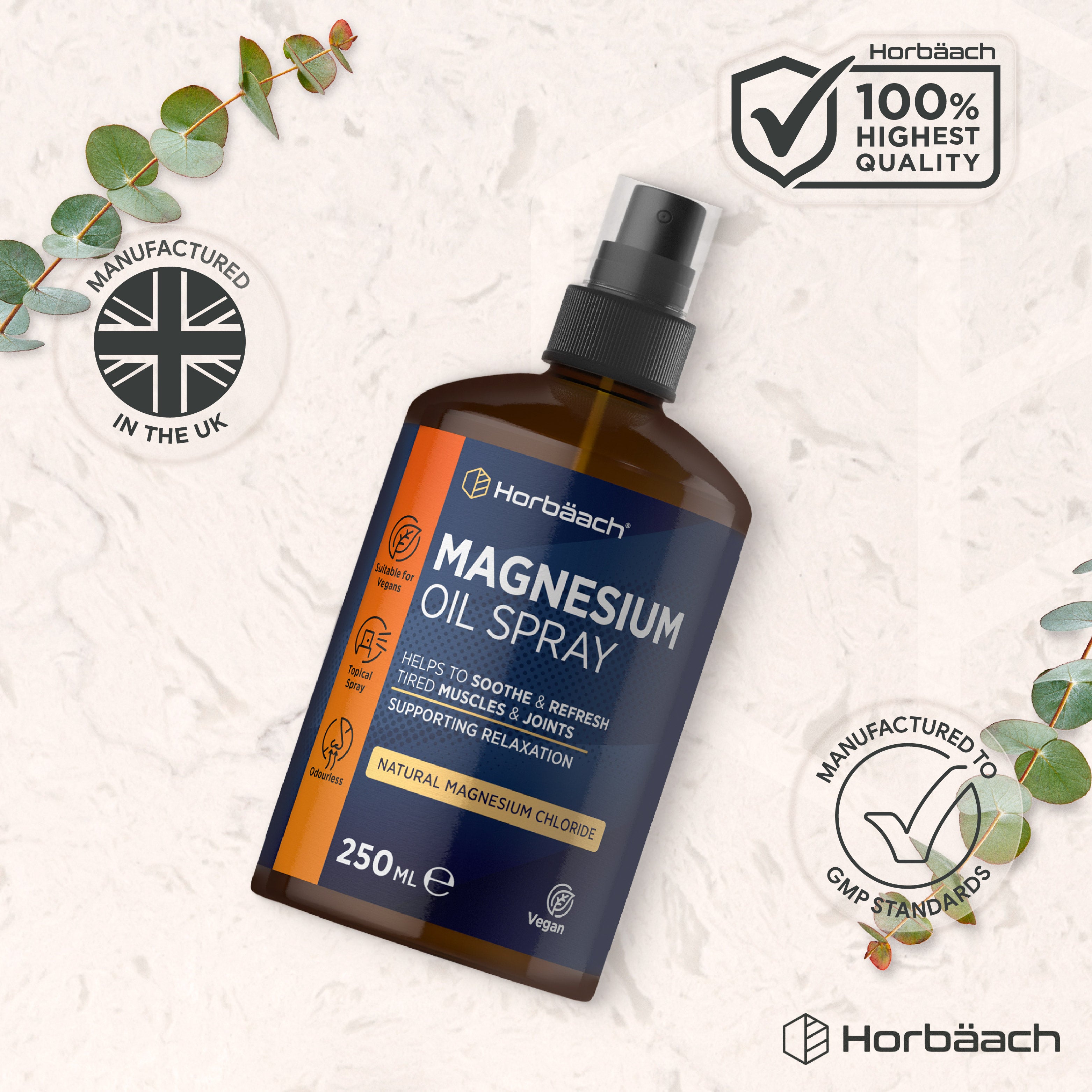 Magnesium Oil Spray 250 ml bottle from the brand PipingRock, used for topical magnesium supplementation and skin care.