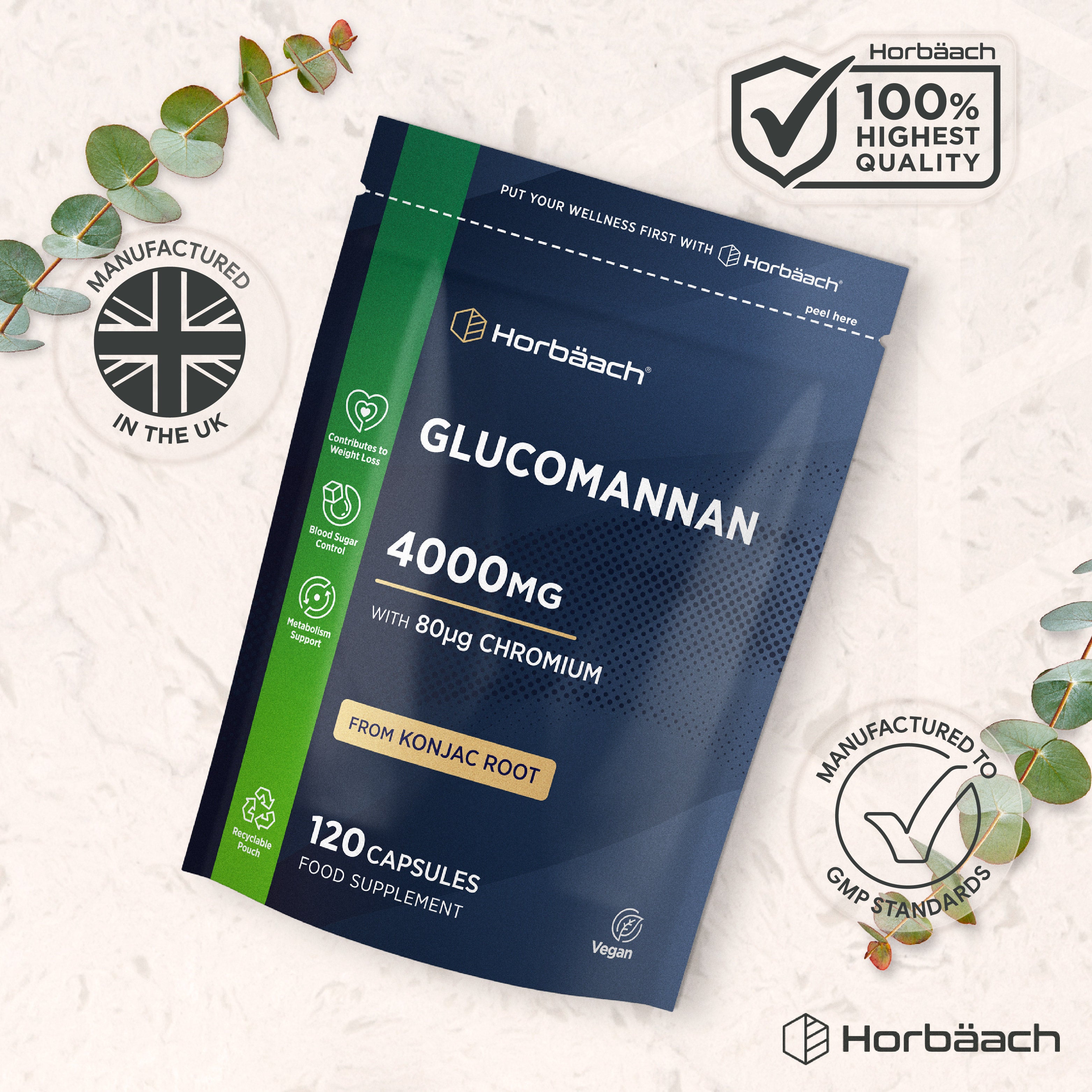 Glucomannan Capsules 4000mg | 120 Count | By Horbaach