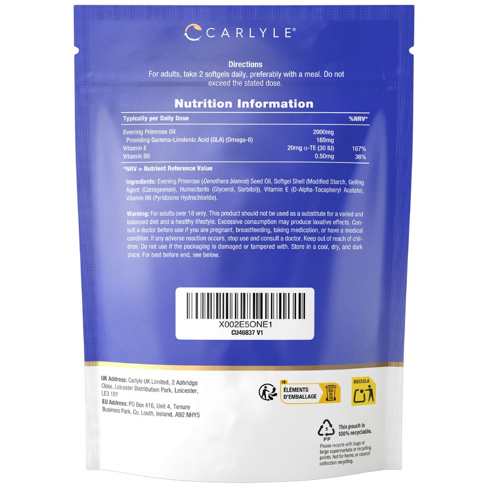 Evening Primrose Oil Vegan Softgels: 2000mg daily dose in bulk hand scale image.