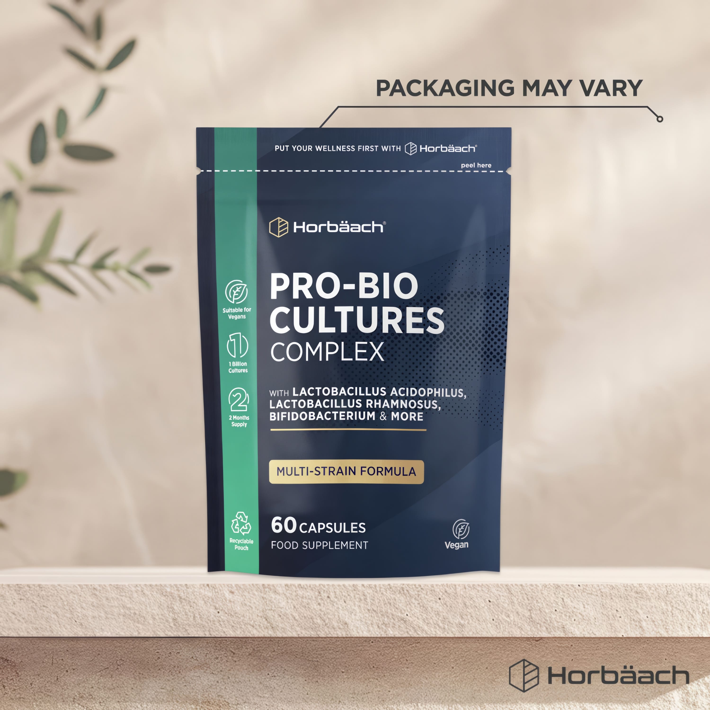 PRO-BIO CULTURES COMPLEX with 1 Billion Cultures, Multi-Strain Formula, Lactobacillus, 60 Vegan Capsules, 2 Months Supply.