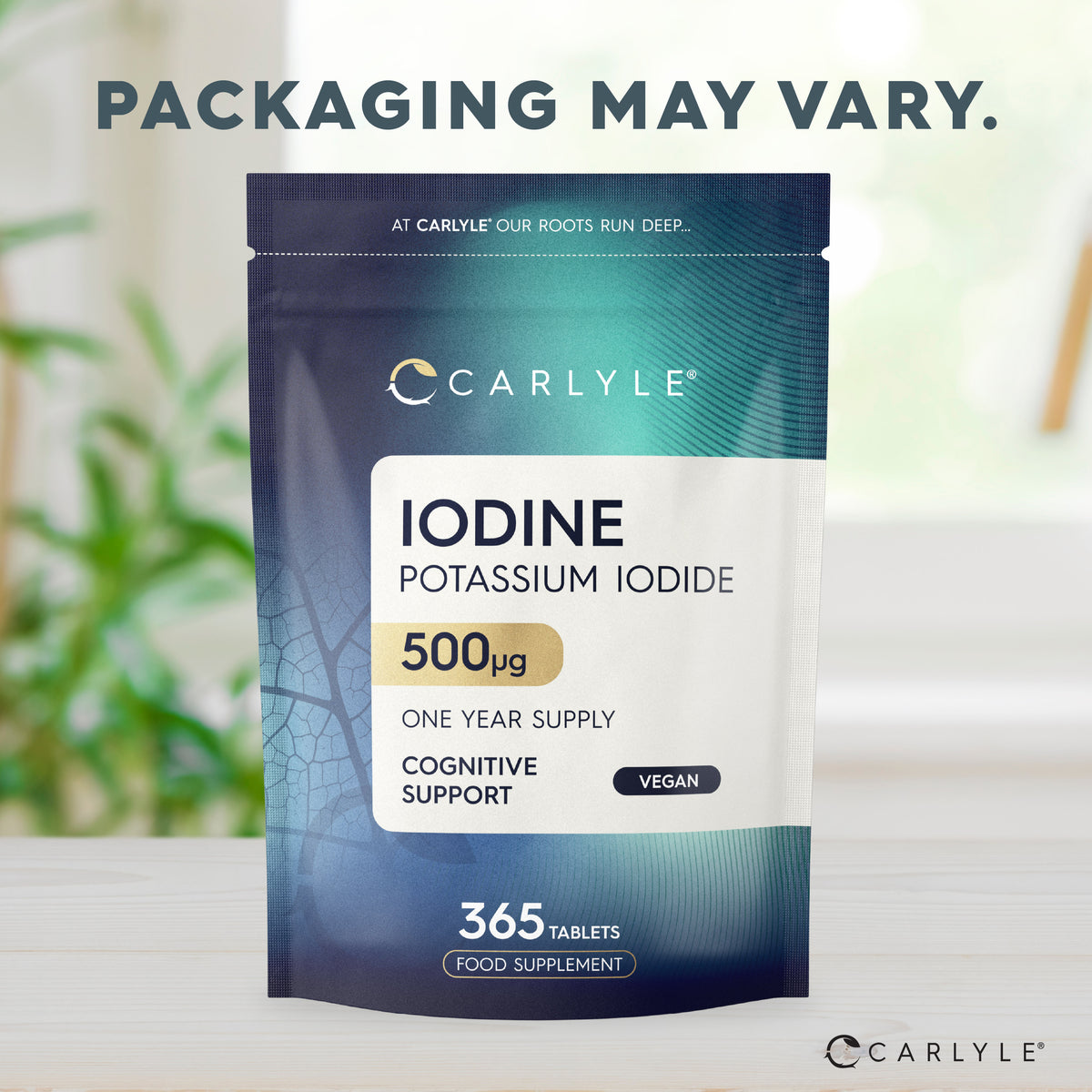 Iodine Potassium Iodide 500µg, 365 Vegan Tablets, providing a one-year supply for Cognitive Support. Food supplement.