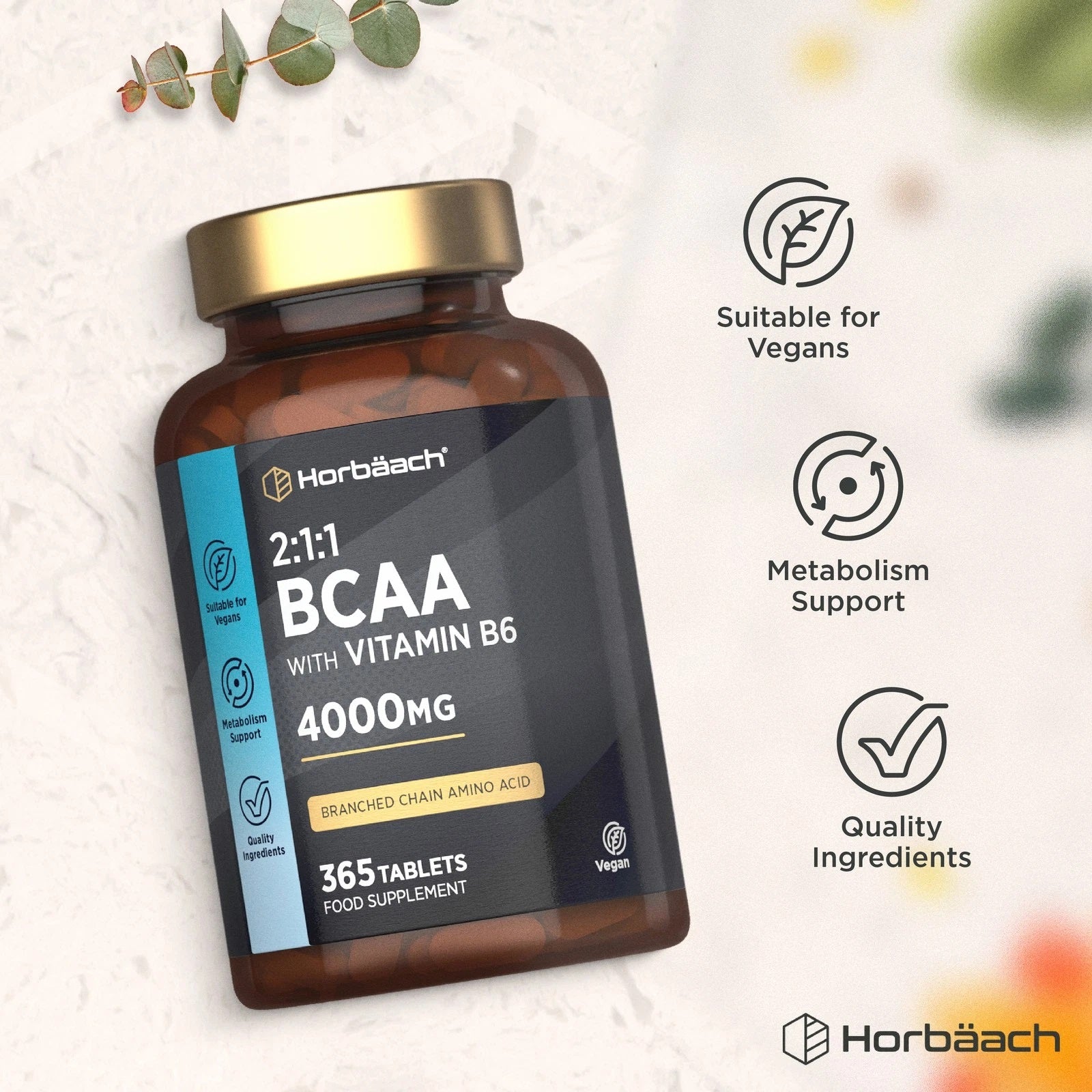 BCAA 4000 mg with Vitamin B6 | 365 Tablets
