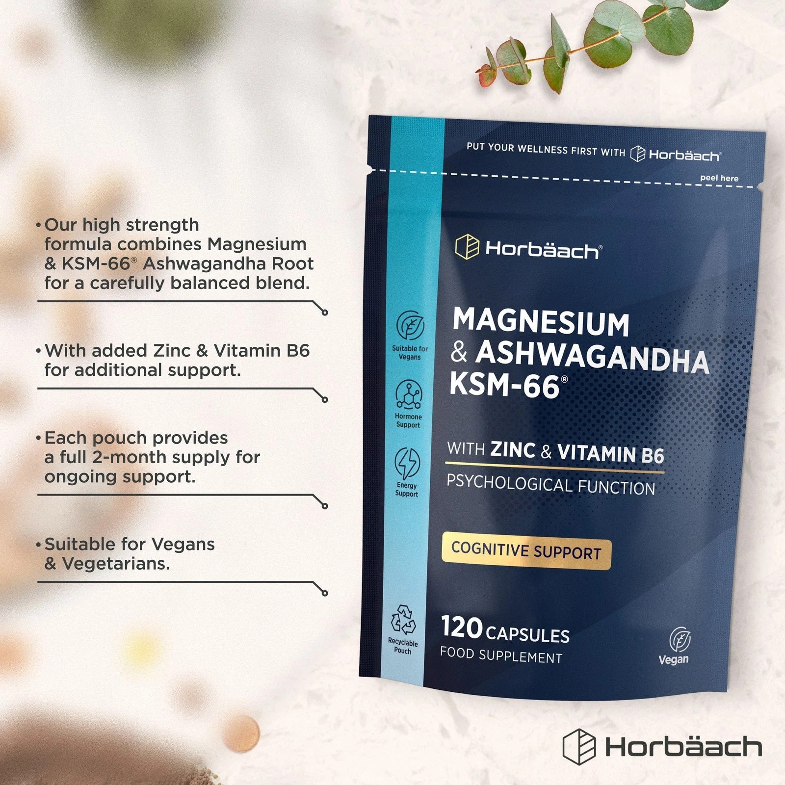 Ashwagandha KSM-66 Complex with Magnesium, Zinc & Vitamin B6 | 120 Capsules