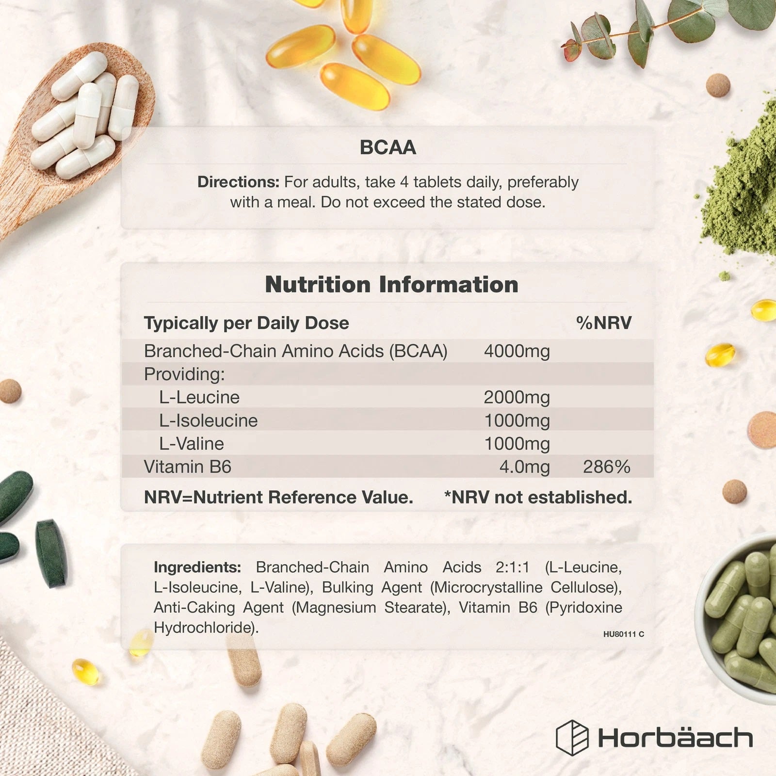BCAA 4000 mg with Vitamin B6 | 365 Tablets
