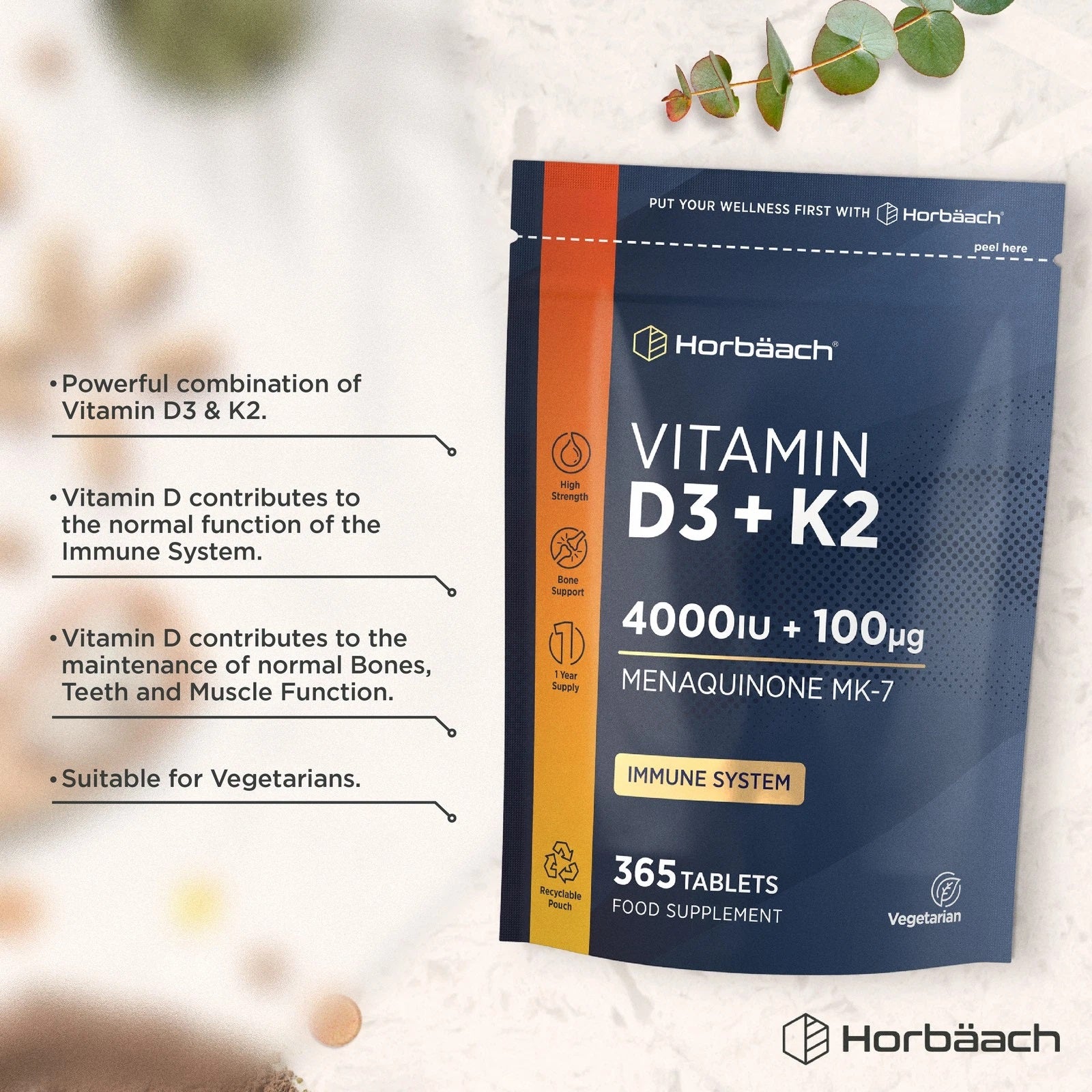 Vitamin D3 4000 IU & K2 MK7 100 µg | 365 Tablets
