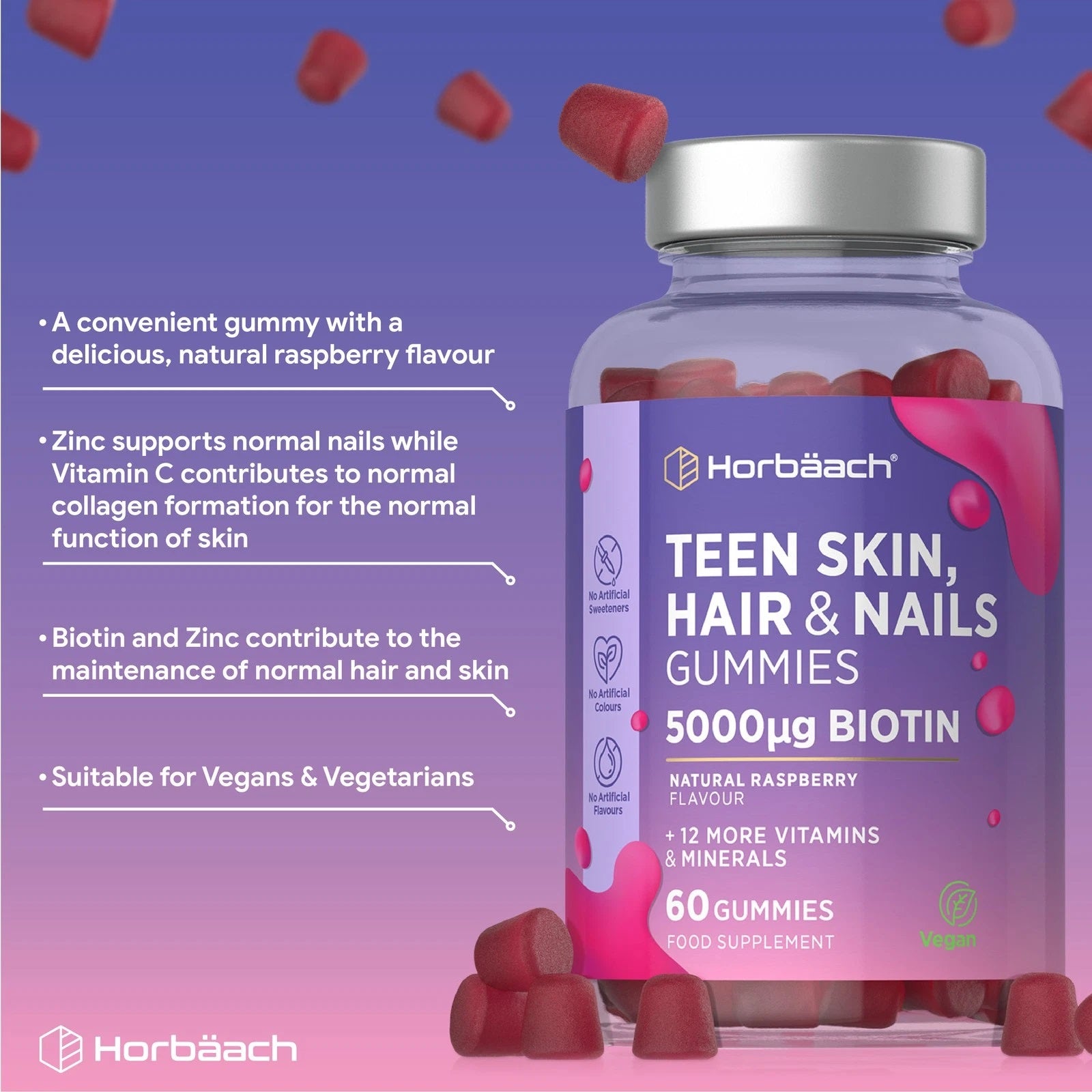 Skin Hair and Nail Vitamins | 60 Gummies