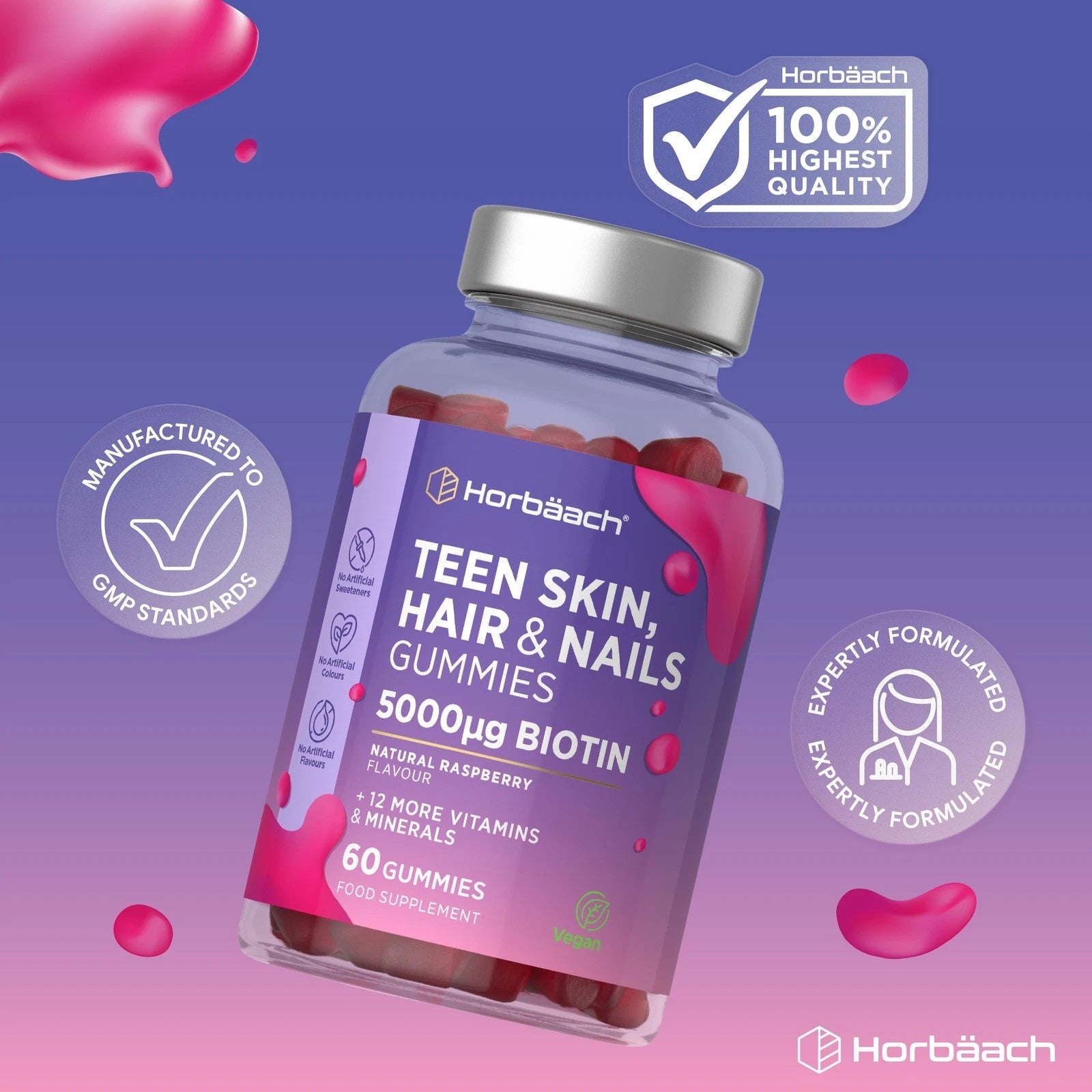 Skin Hair and Nail Vitamins | 60 Gummies