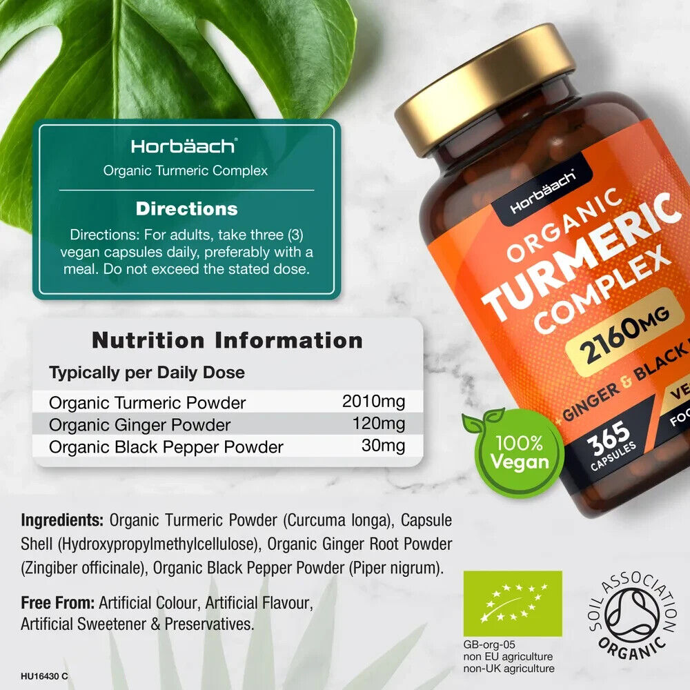 Turmeric Complex with Ginger, Black Pepper 2160 mg | Organic | 365 Capsules