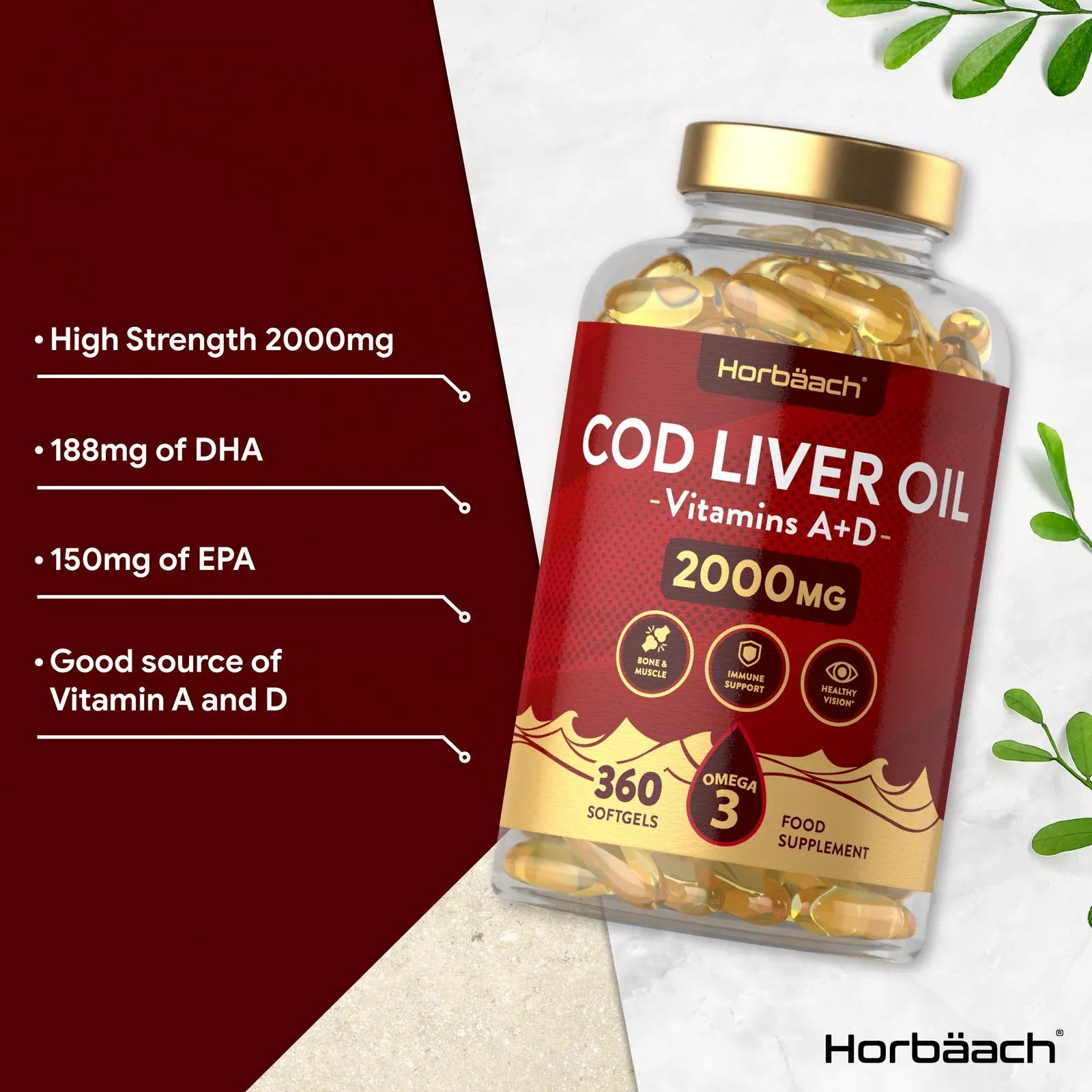 Cod Liver Oil 2000 mg with Vitamin A & D | 360 Softgels