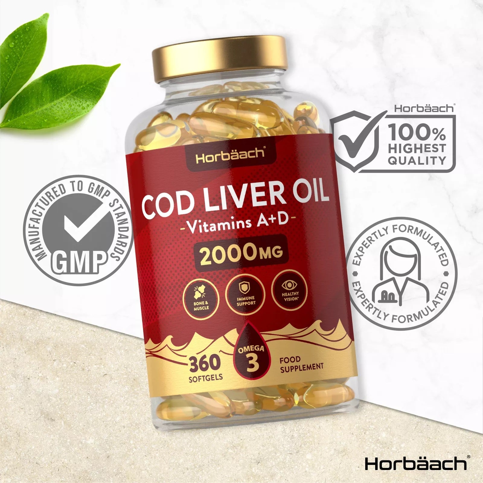 Cod Liver Oil 2000 mg with Vitamin A & D | 360 Softgels