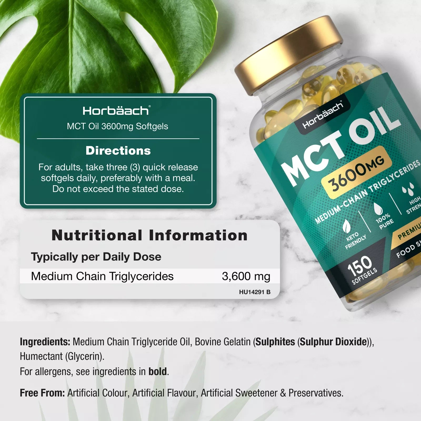 MCT Oil 3600 mg | C8 & C10 | 150 Softgels