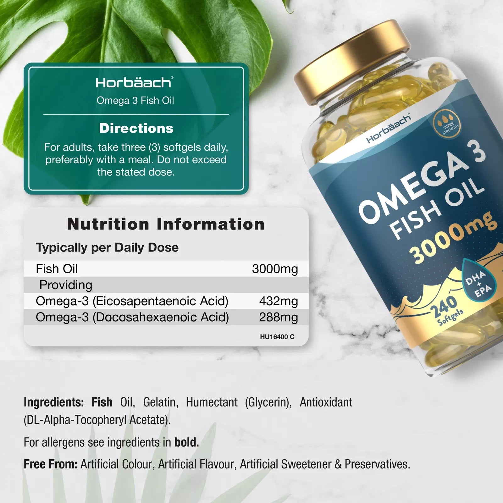 Omega 3 Fish Oil 3000 mg  with EPA & DHA | 240 Softgels