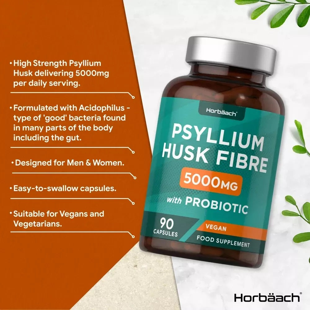 Psyllium Husk with Probiotics 5000 mg | 90 Capsules