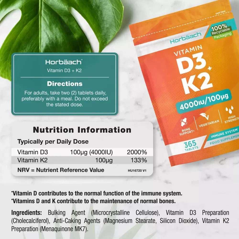 Vitamin D3 4000 IU & K2 MK7 100 µg | 365 Tablets