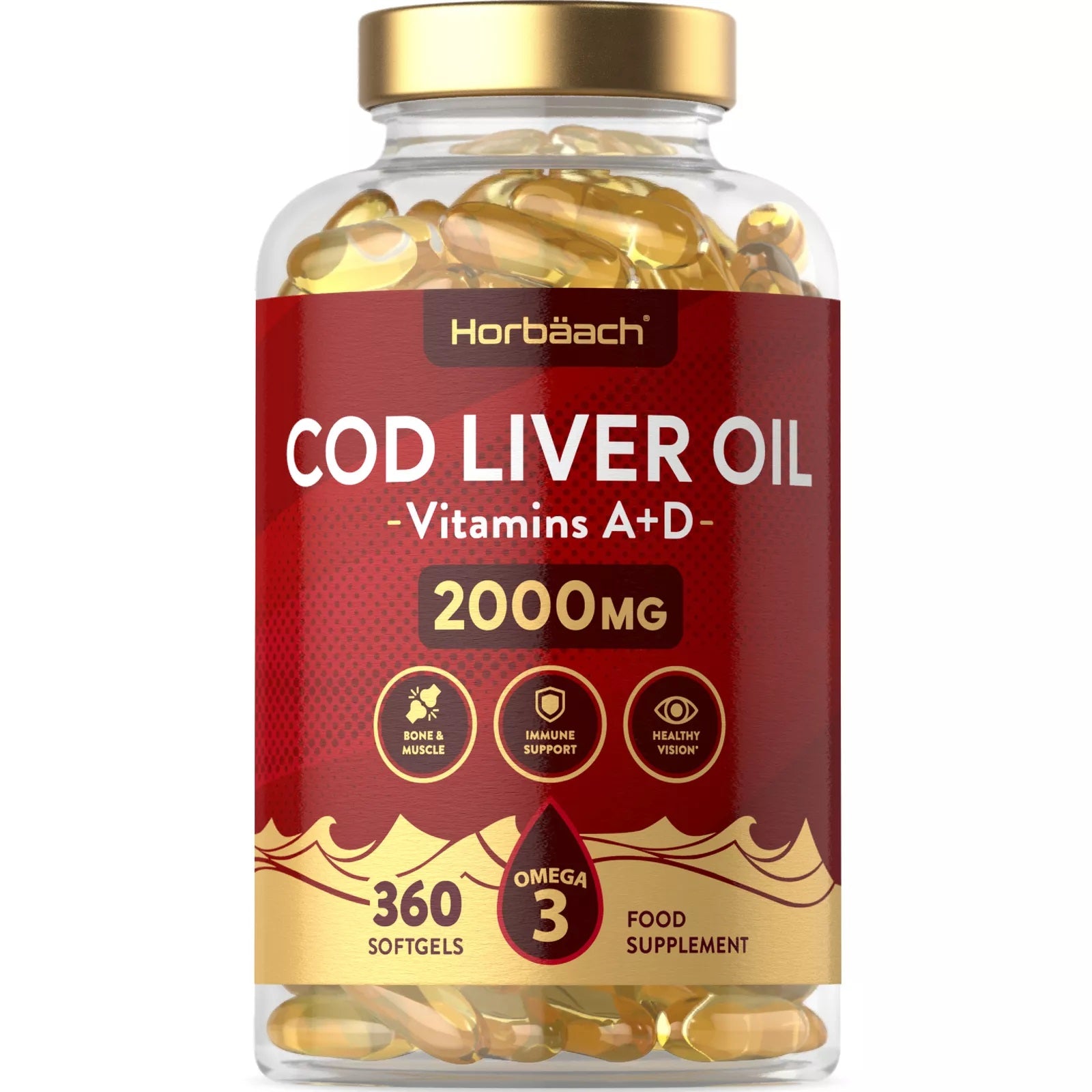 Cod Liver Oil 2000 mg with Vitamin A & D | 360 Softgels