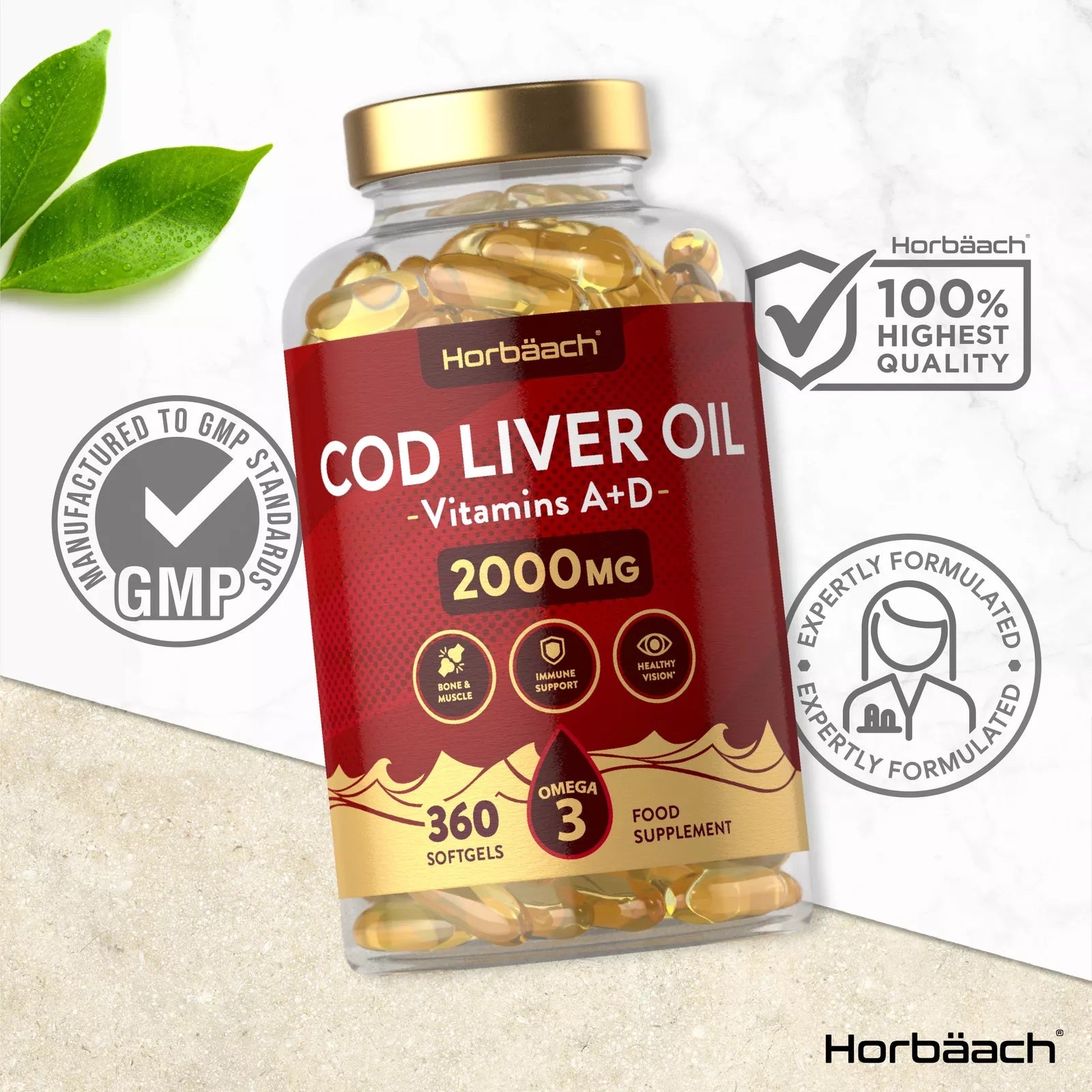 Cod Liver Oil 2000 mg with Vitamin A & D | 360 Softgels